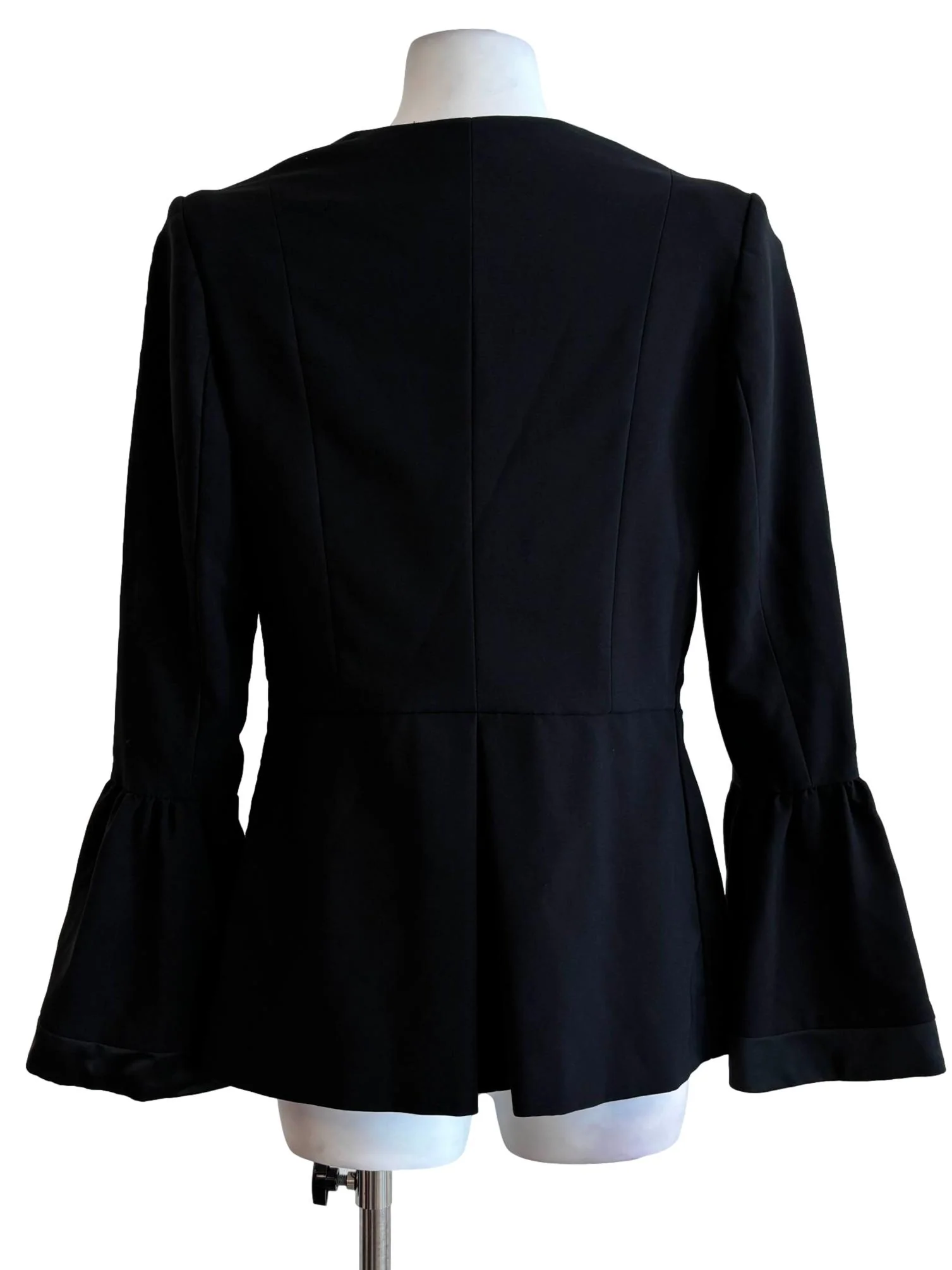 Jet Black Flare Fitted Zip Up Top - Image 2