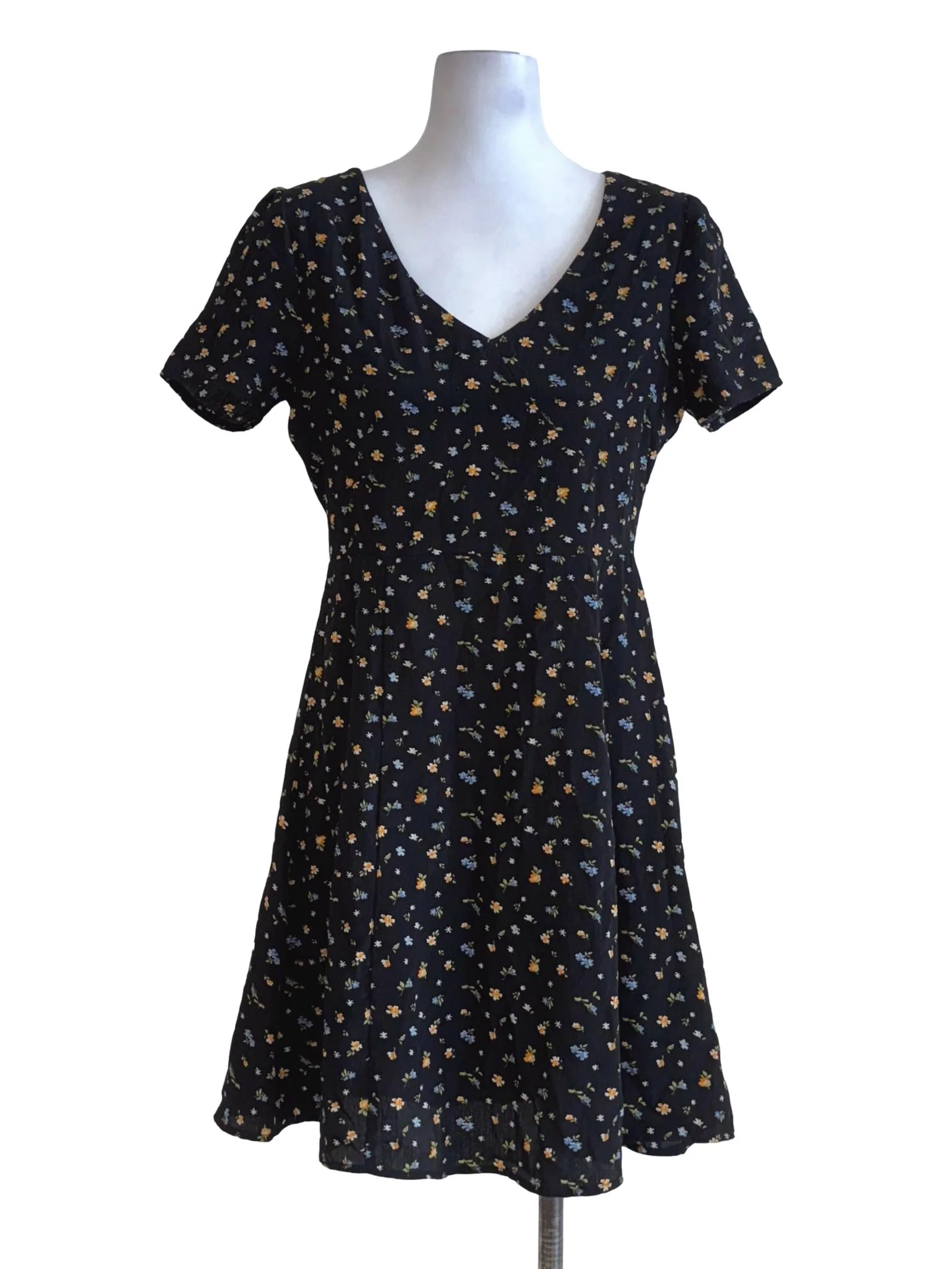 Jet Black Floral A-Line Dress