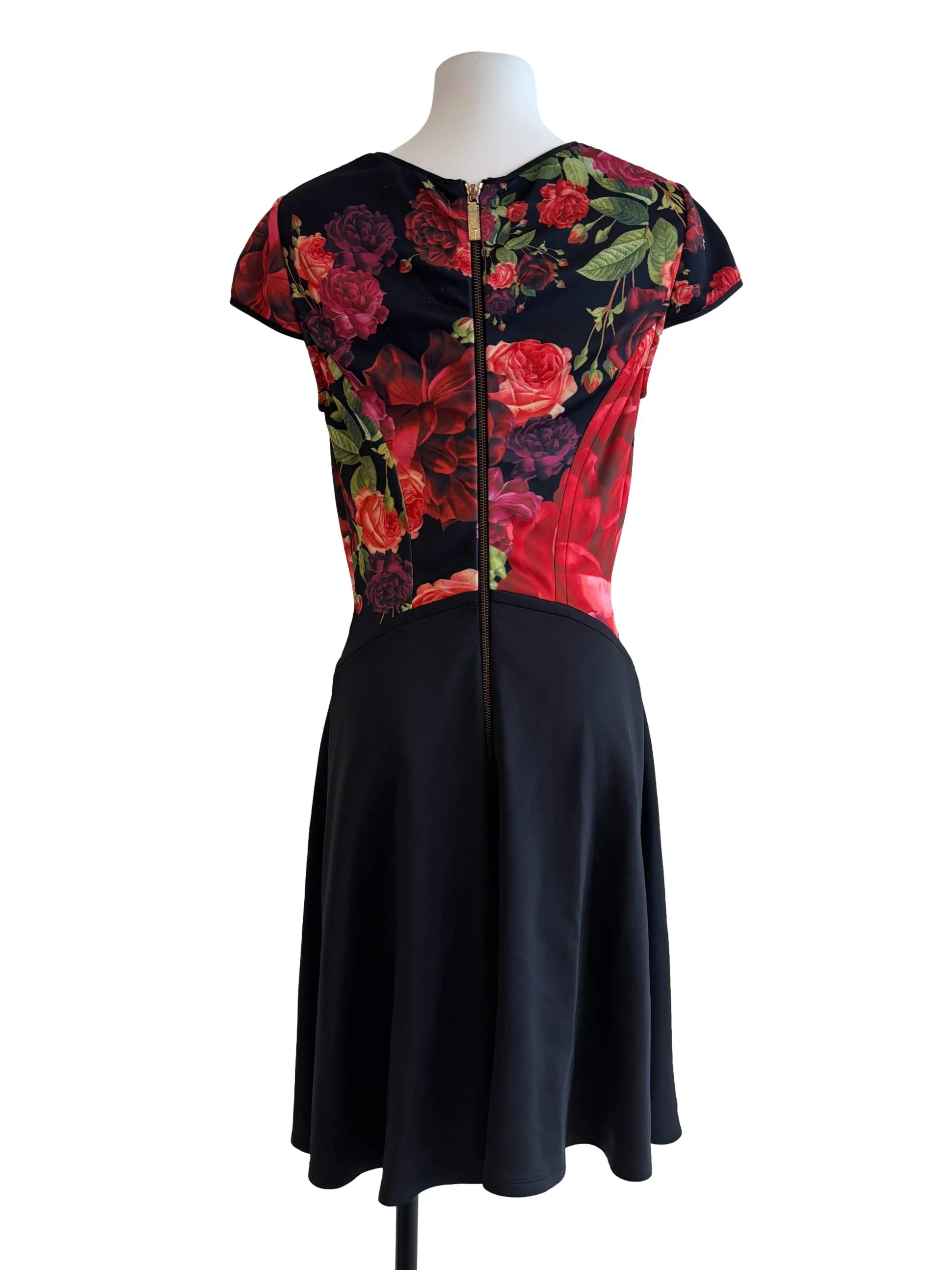 Jet Black Floral Cap Sleeve Dress - Image 2