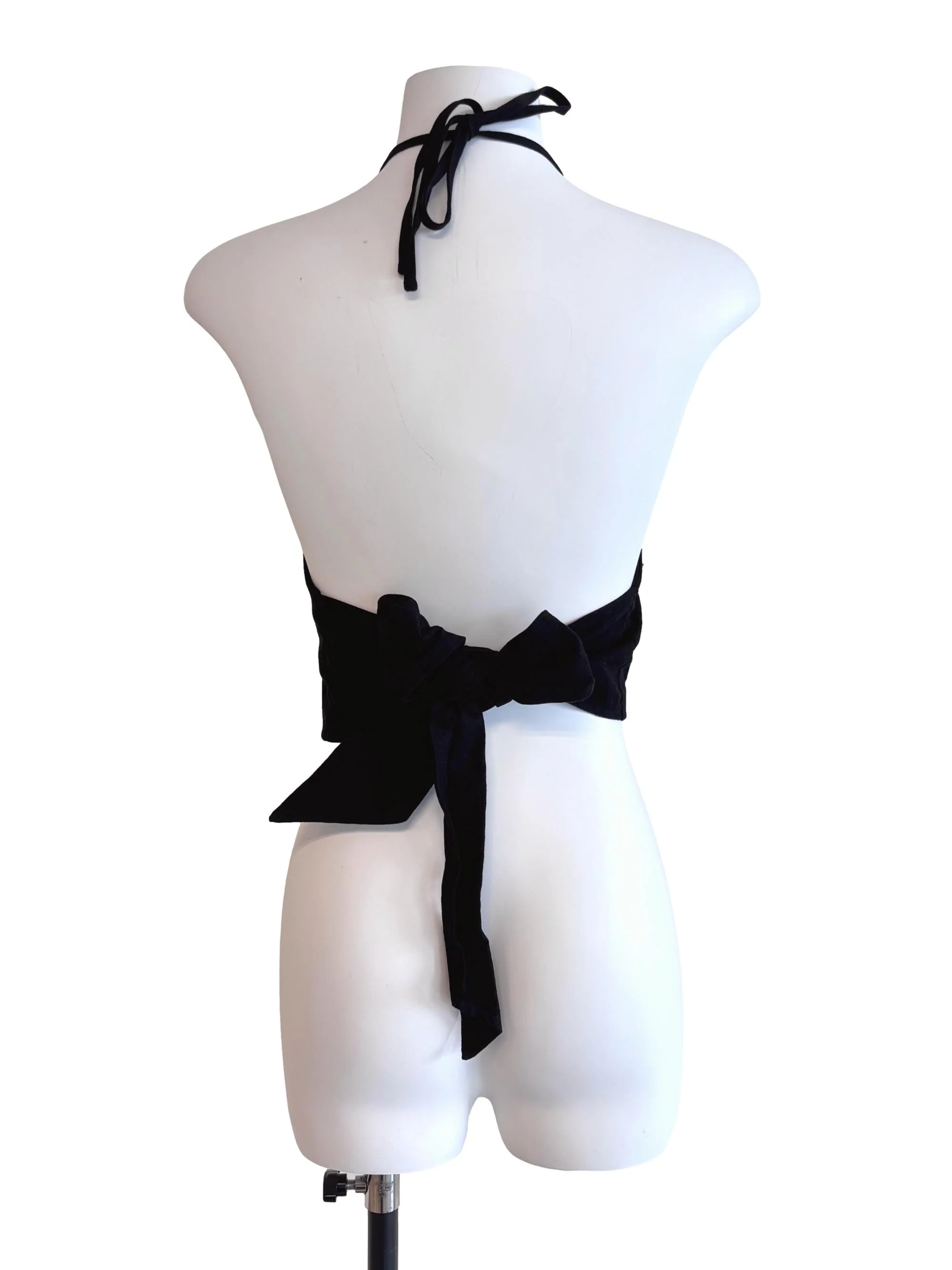 Jet Black Halter Tie Back Crop Top YHF - Image 2