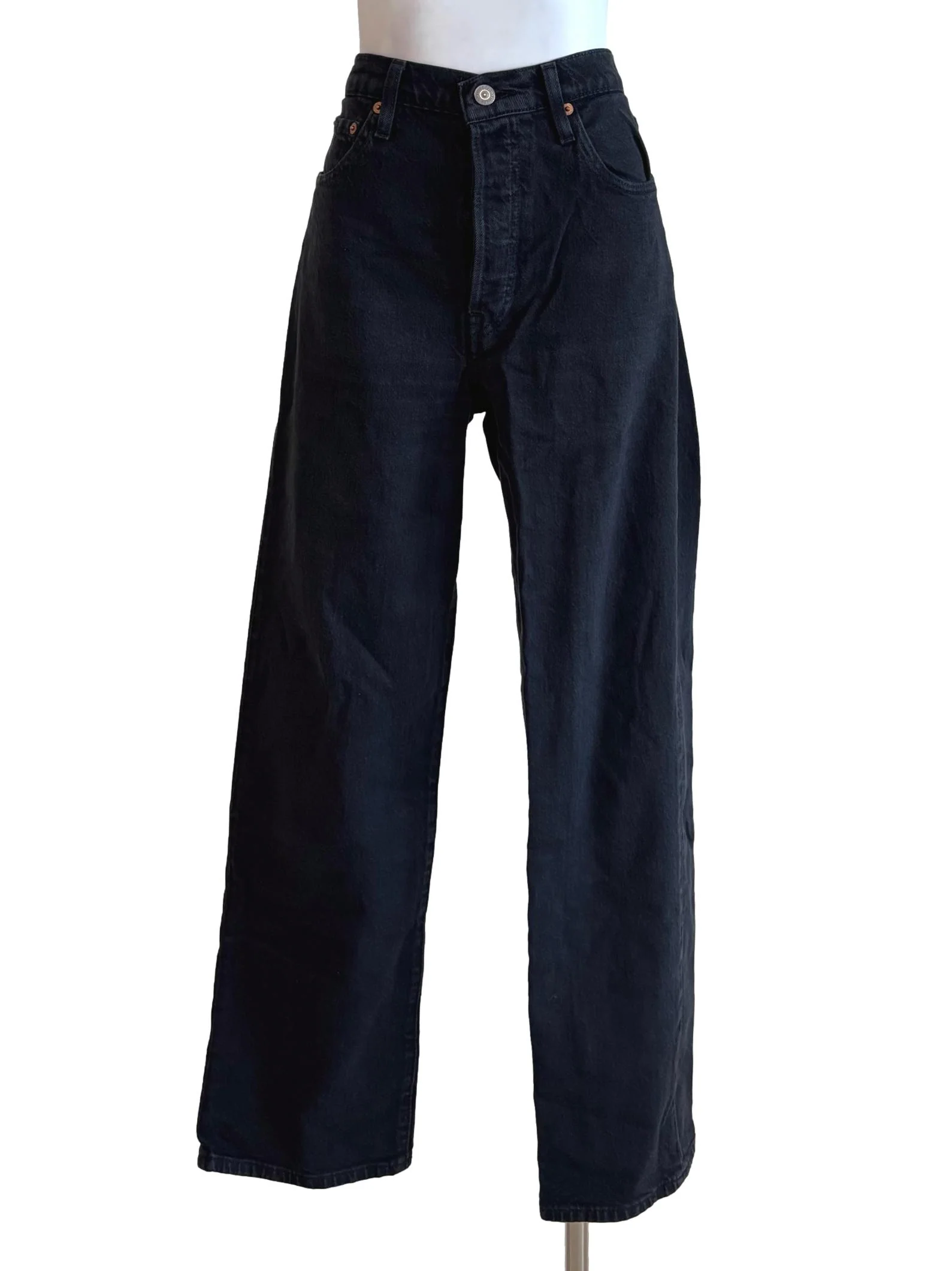 Jet Black High Waisted Button Fly Jeans