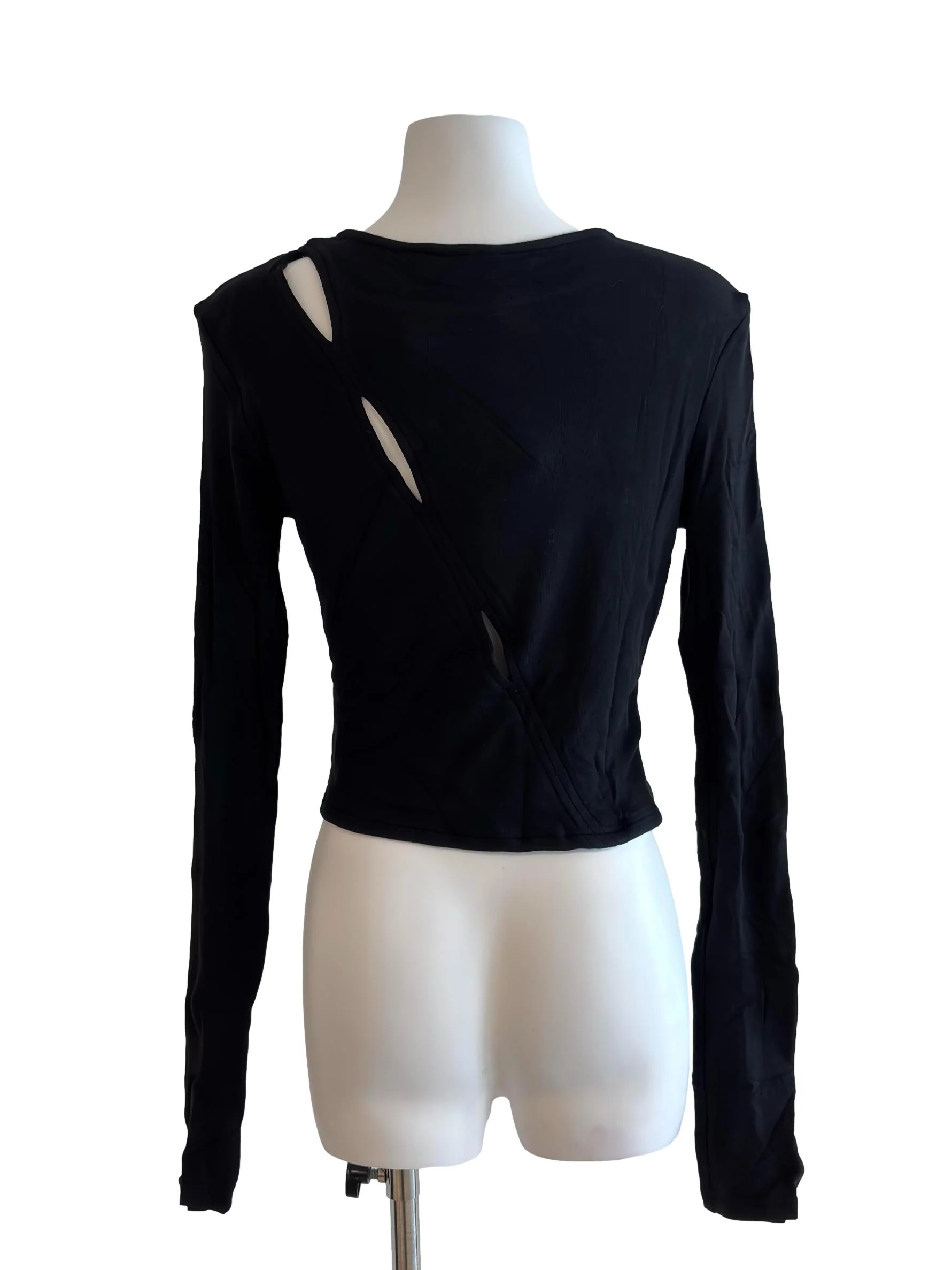 Jet Black Keyhole Long Sleeve Top - Image 2