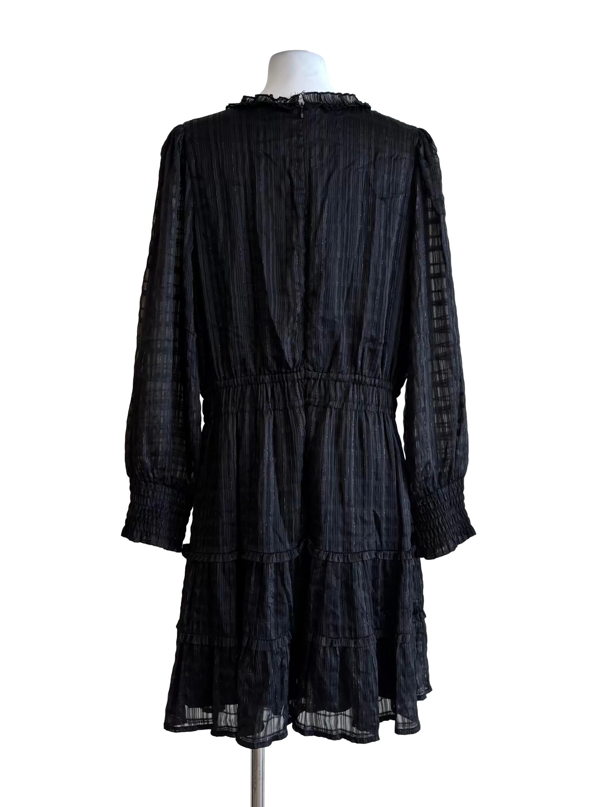 Jet Black Long Sleeve Crinkle Tier Dress - Image 2