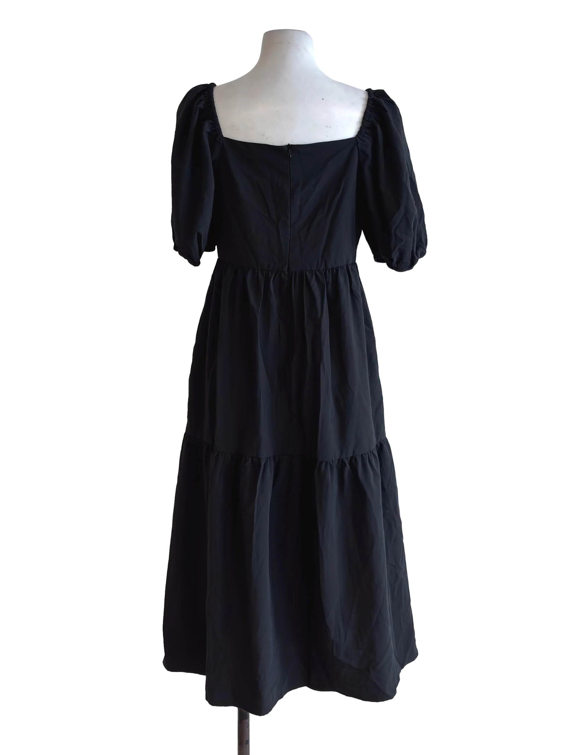Jet Black Puff Sleeve Tiered Dress - Image 2