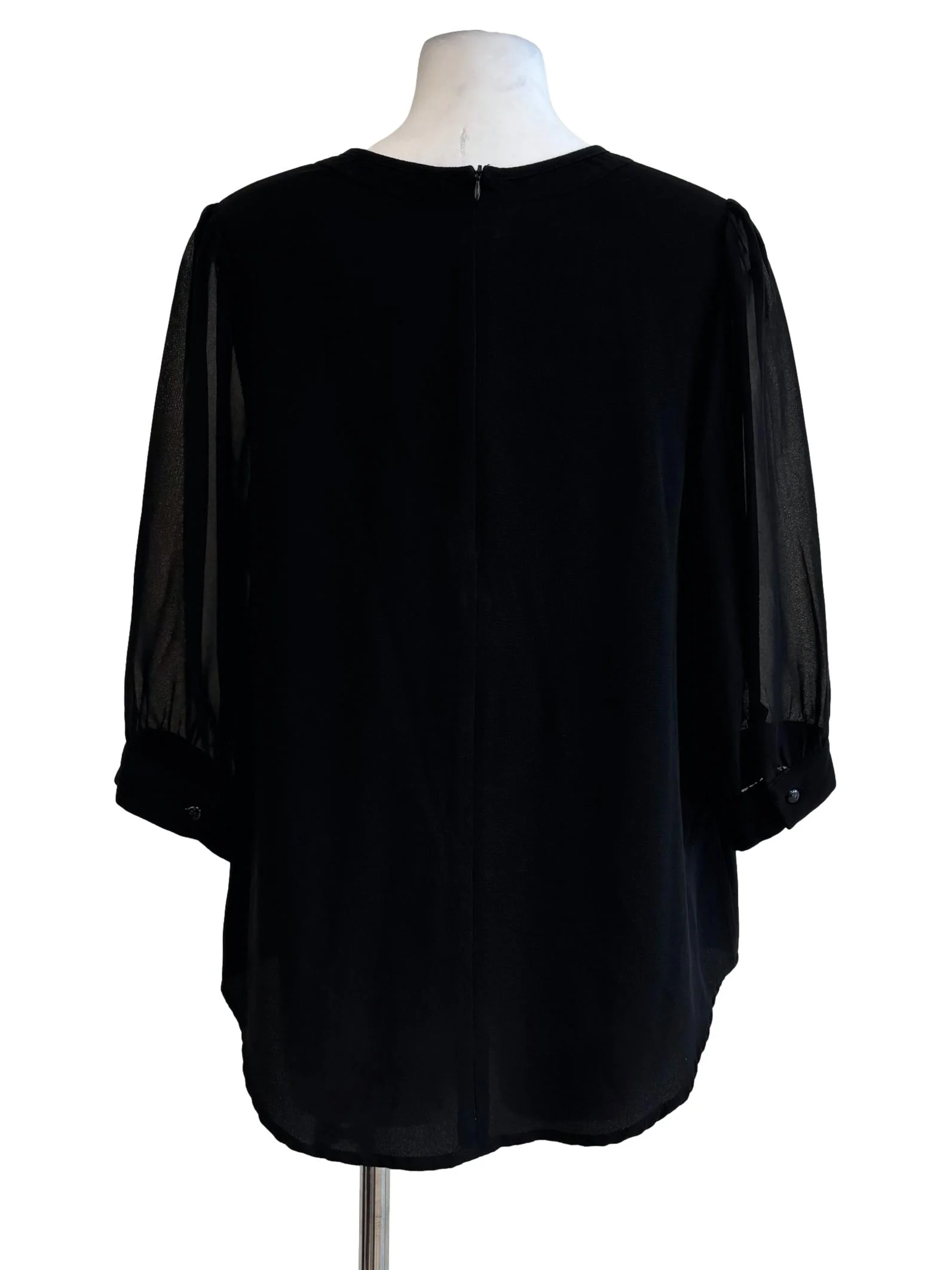 Jet Black Sheer Sleeve Blouse - Image 2