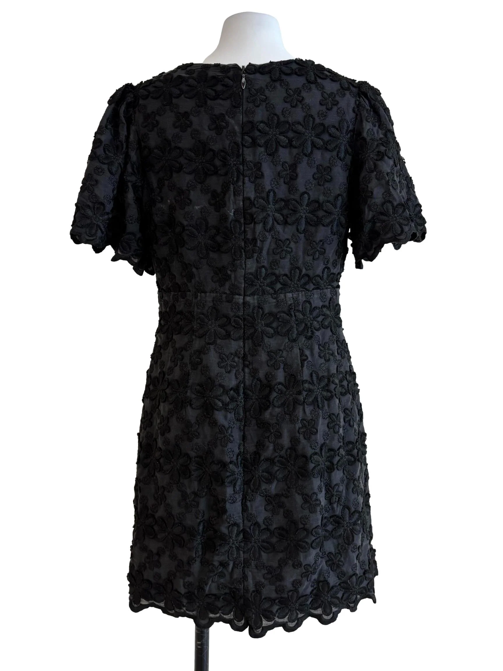 Jet Black Short Sleeve Embroidered Dress - Image 2
