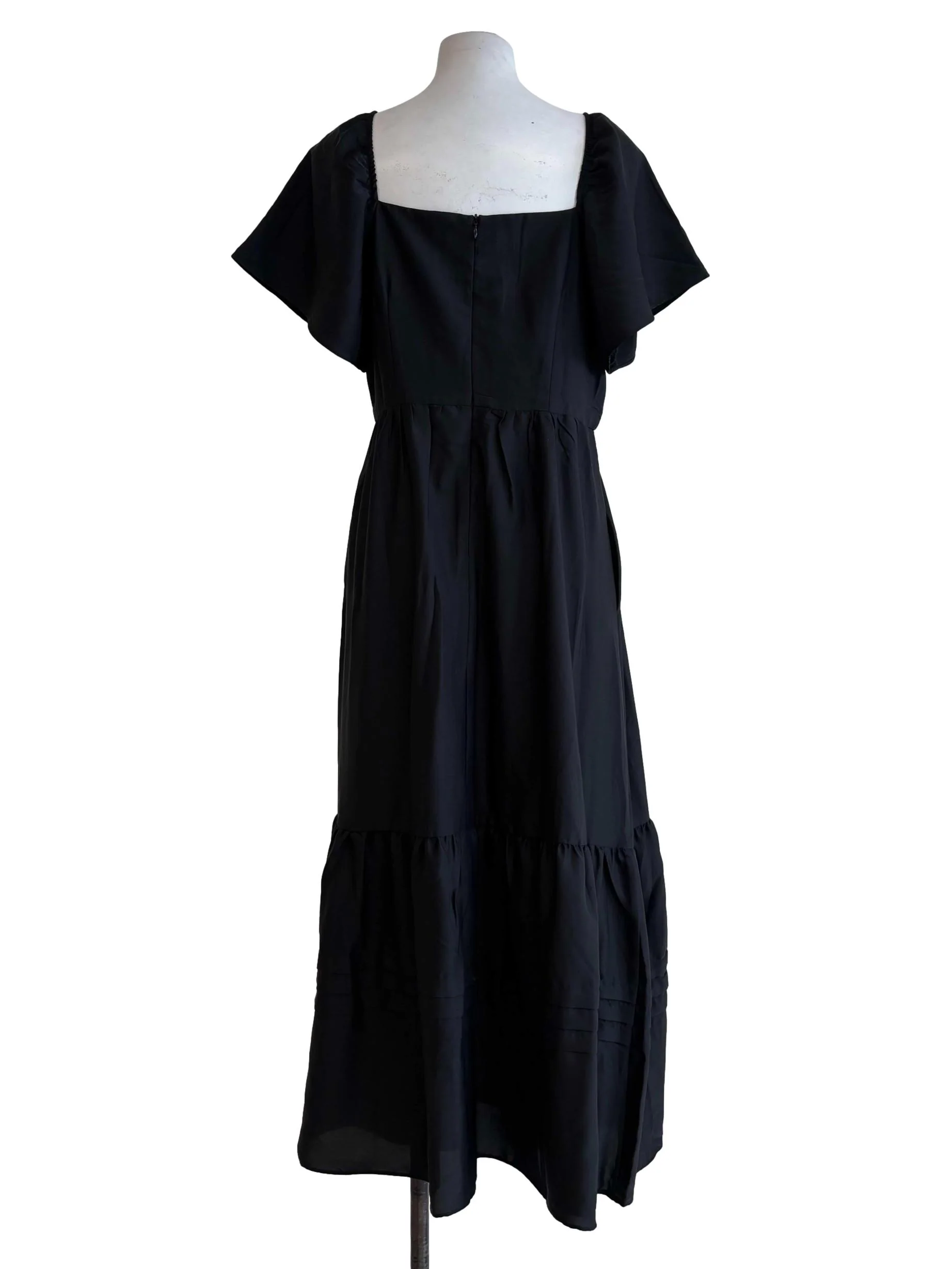 Jet Black Shortsleeve Square Neck A-Line Dress - Image 2