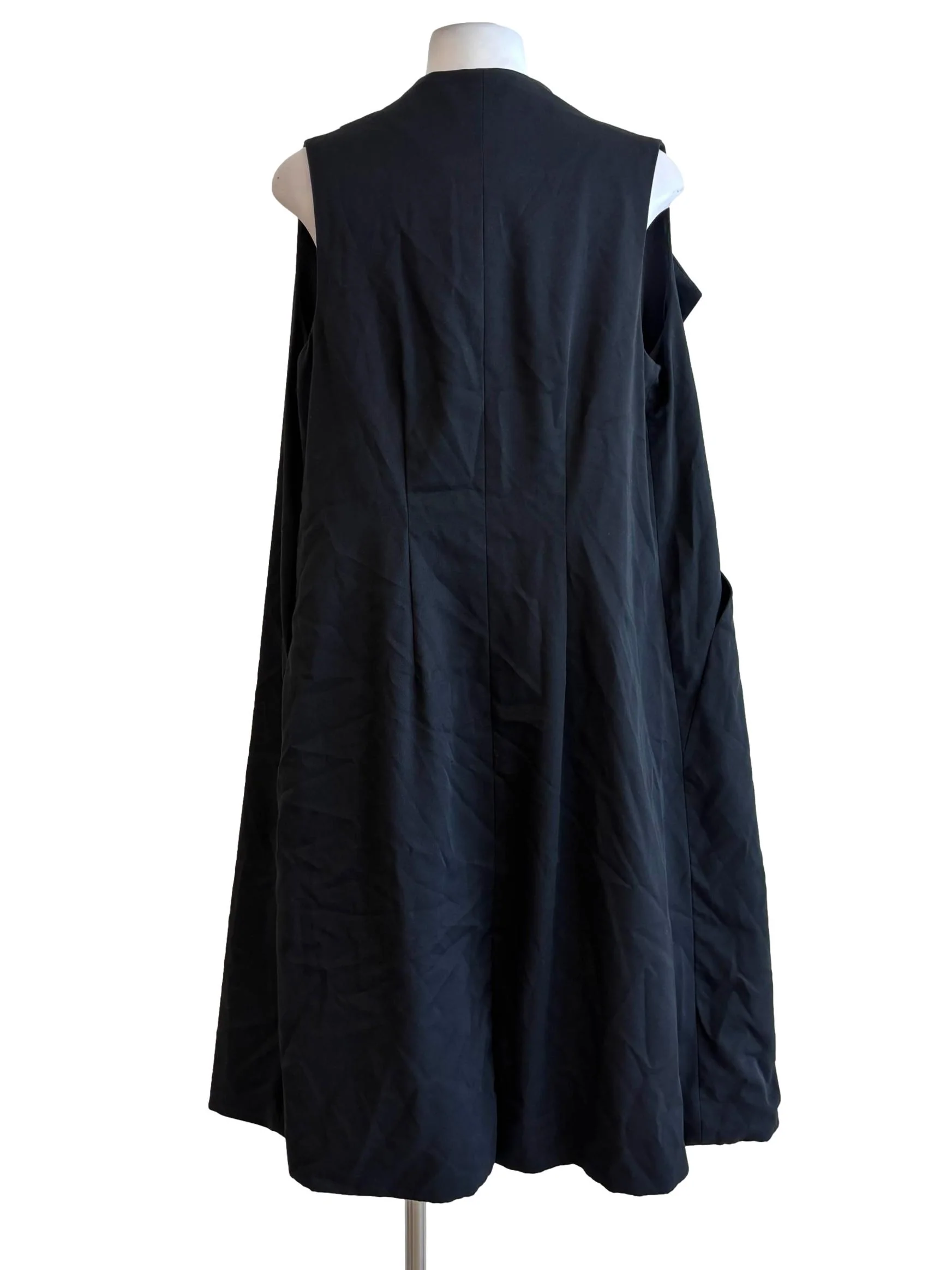Jet Black Sleeveless Buttonless Outerwear - Image 2