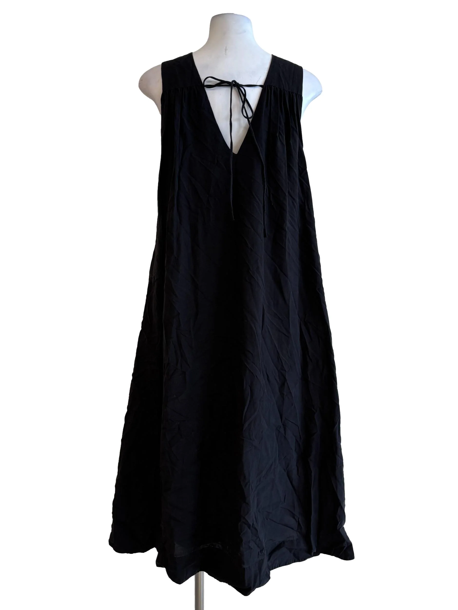 Jet Black Sleeveless Cotton Dress - Image 2