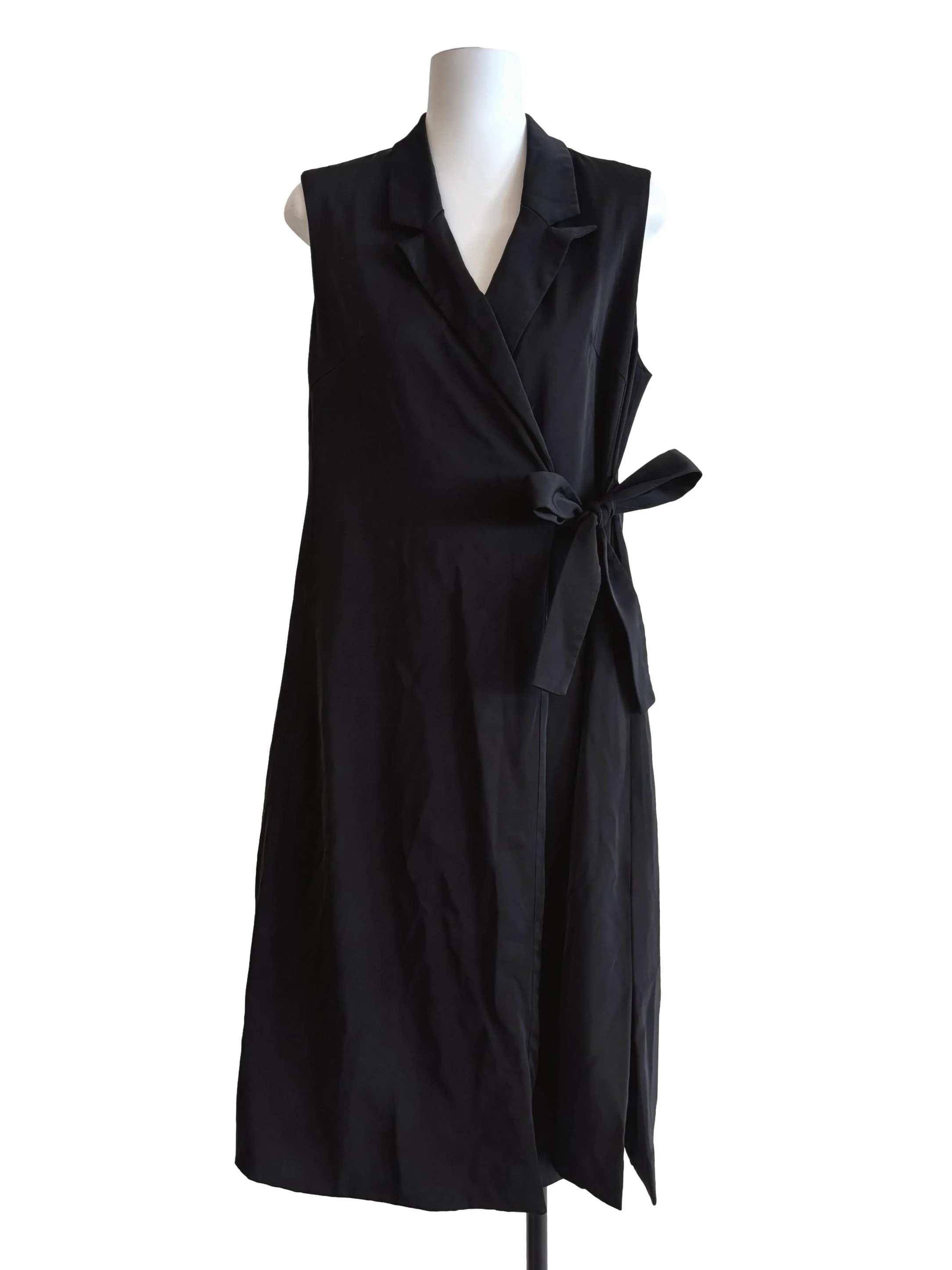 Jet Black Sleeveless Surplice Dress