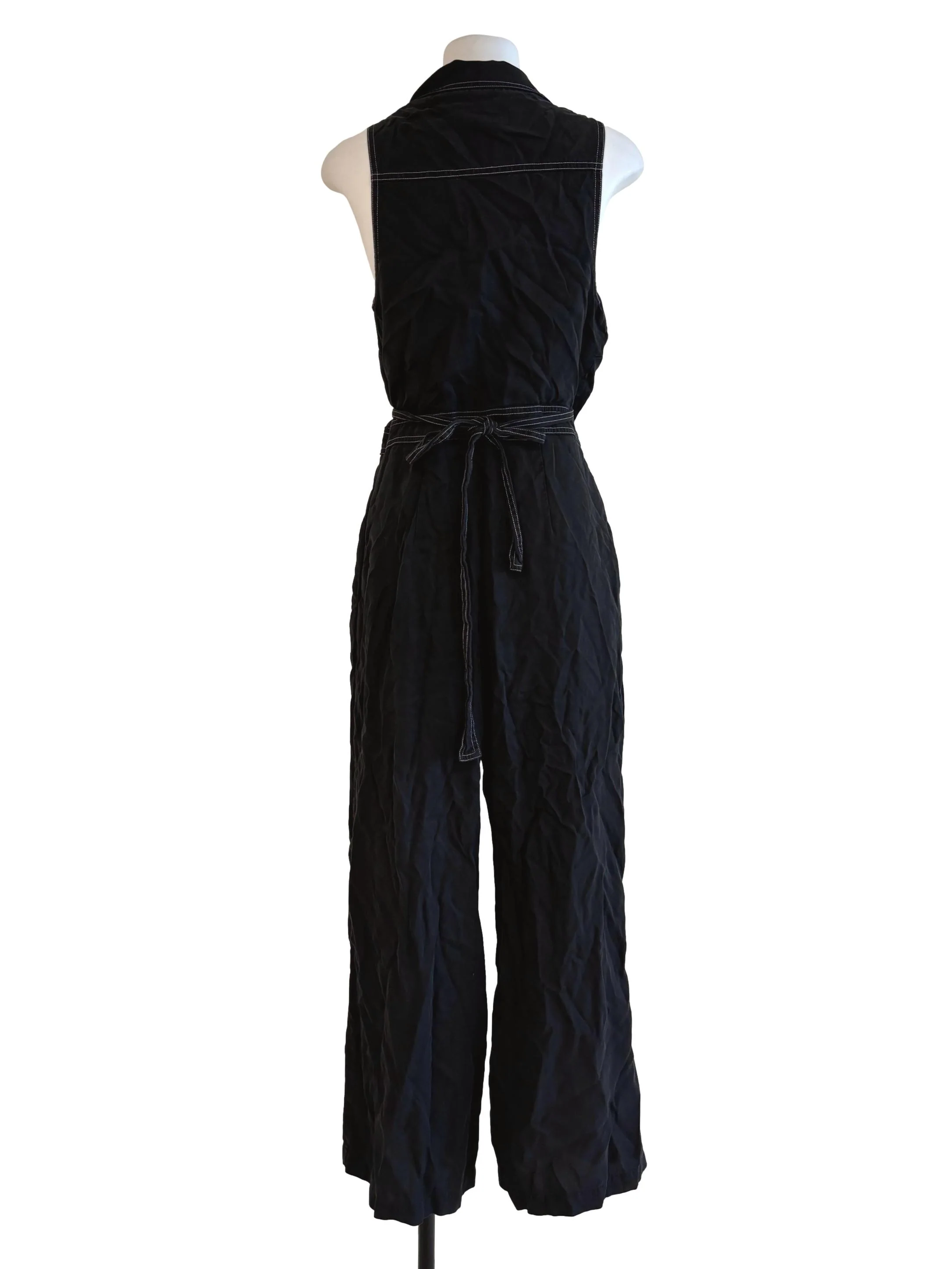Jet Black Sleeveless Wrap Jumpsuit - Image 2