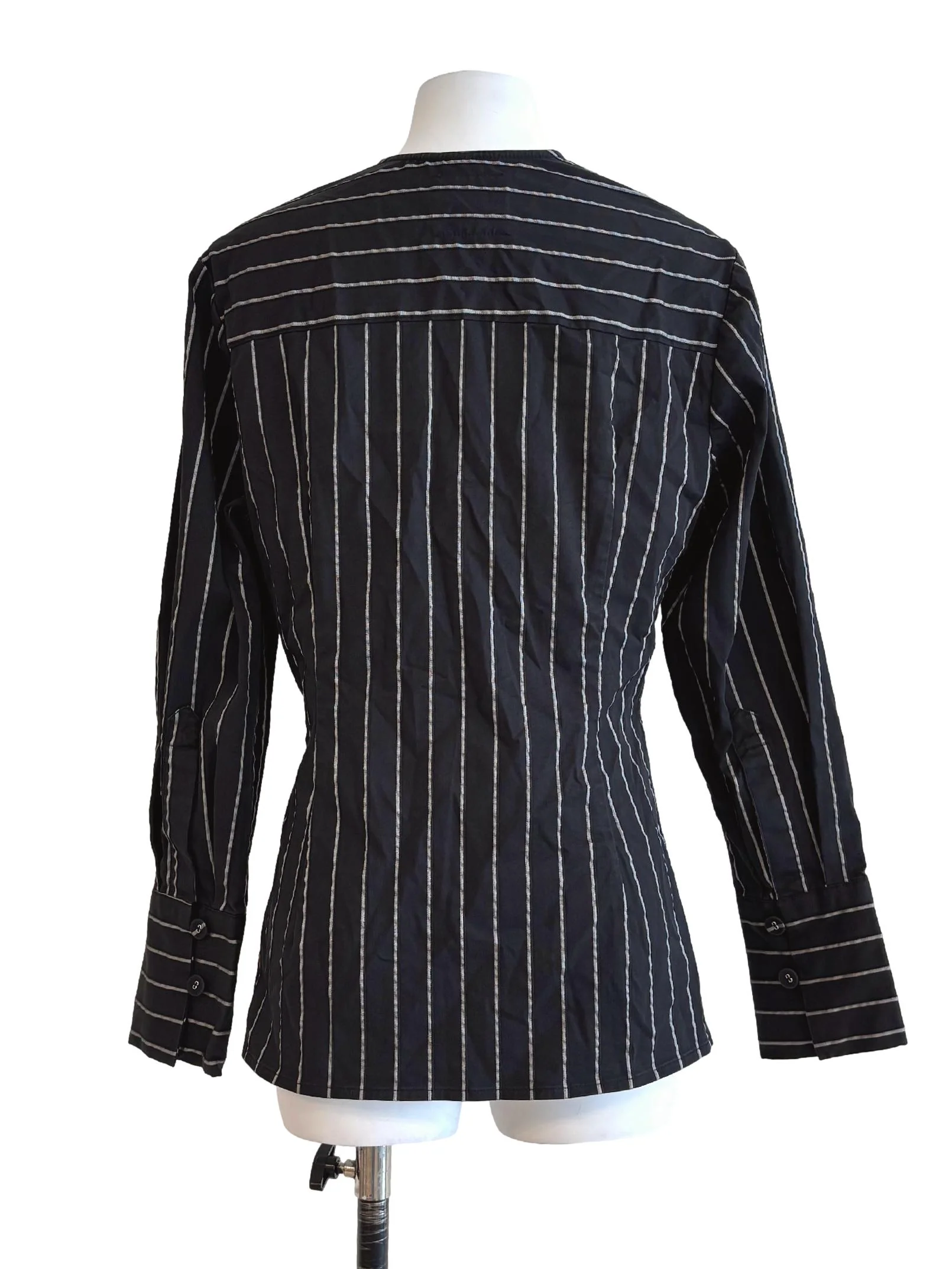 Jet Black Striped Front Twist Blouse - Image 2
