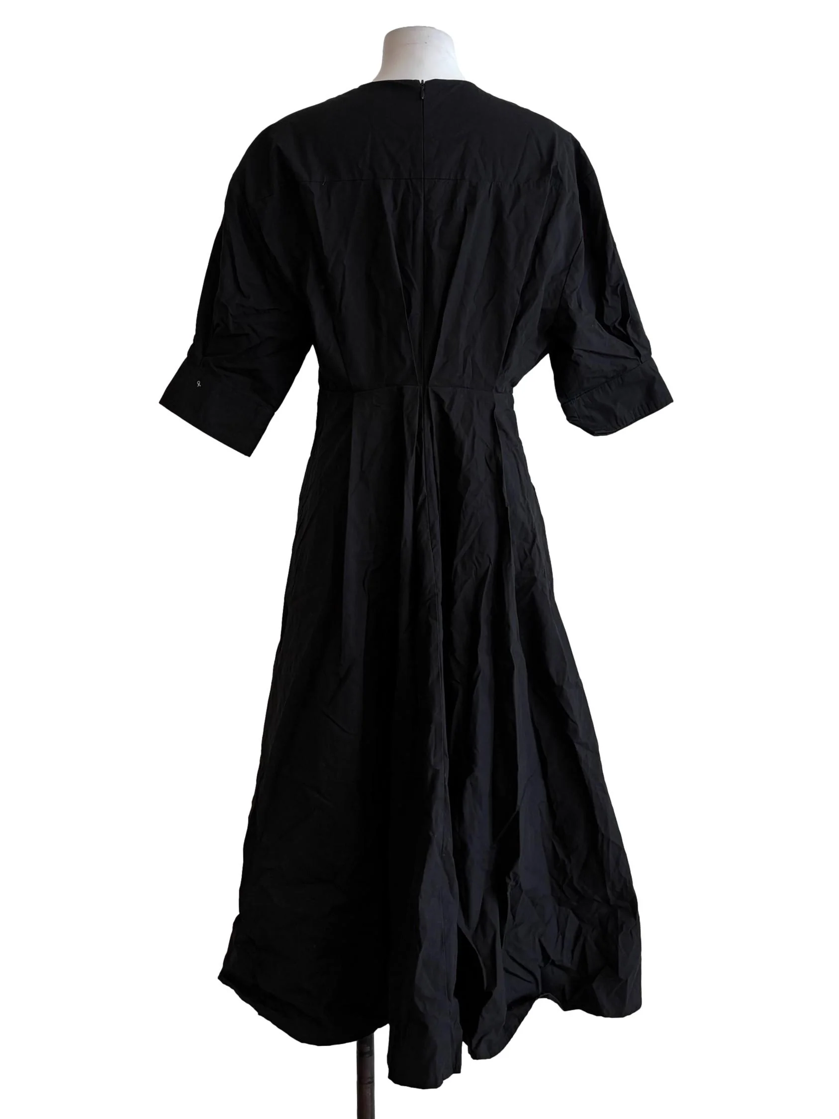 Jet Black Surplice Cotton A-Line Dress - Image 2