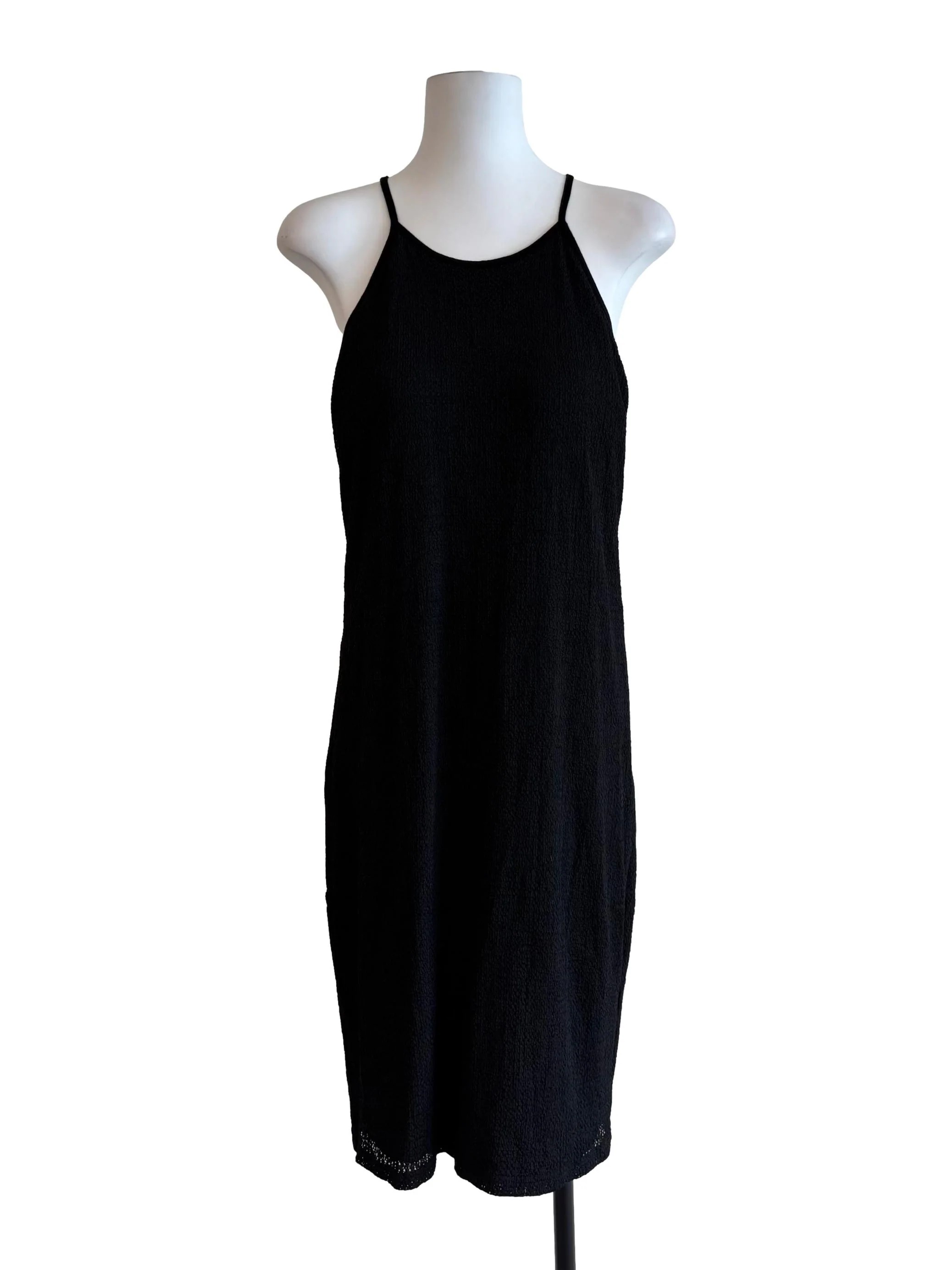 Jet Black Textured Halter Dress