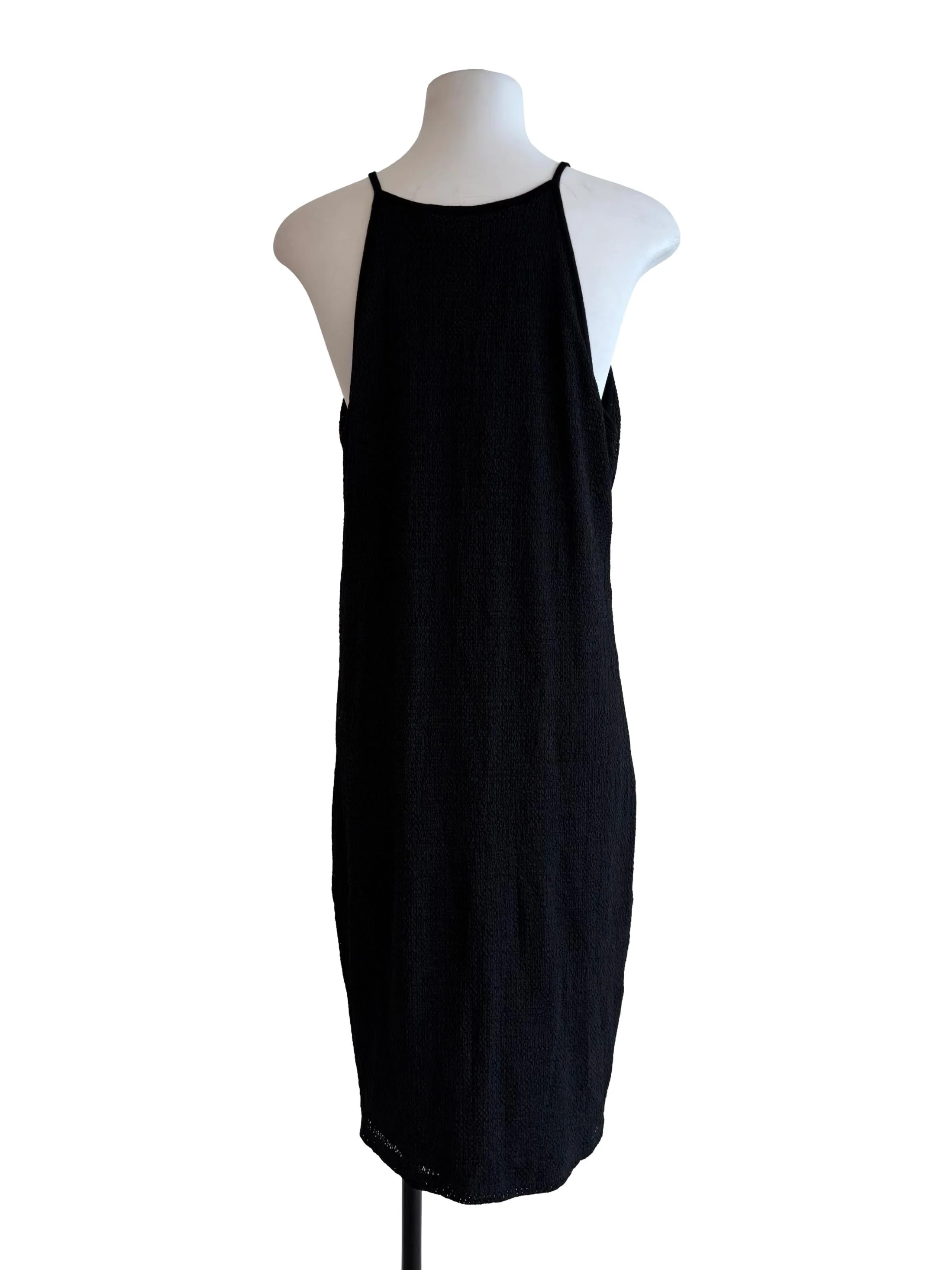 Jet Black Textured Halter Dress - Image 2