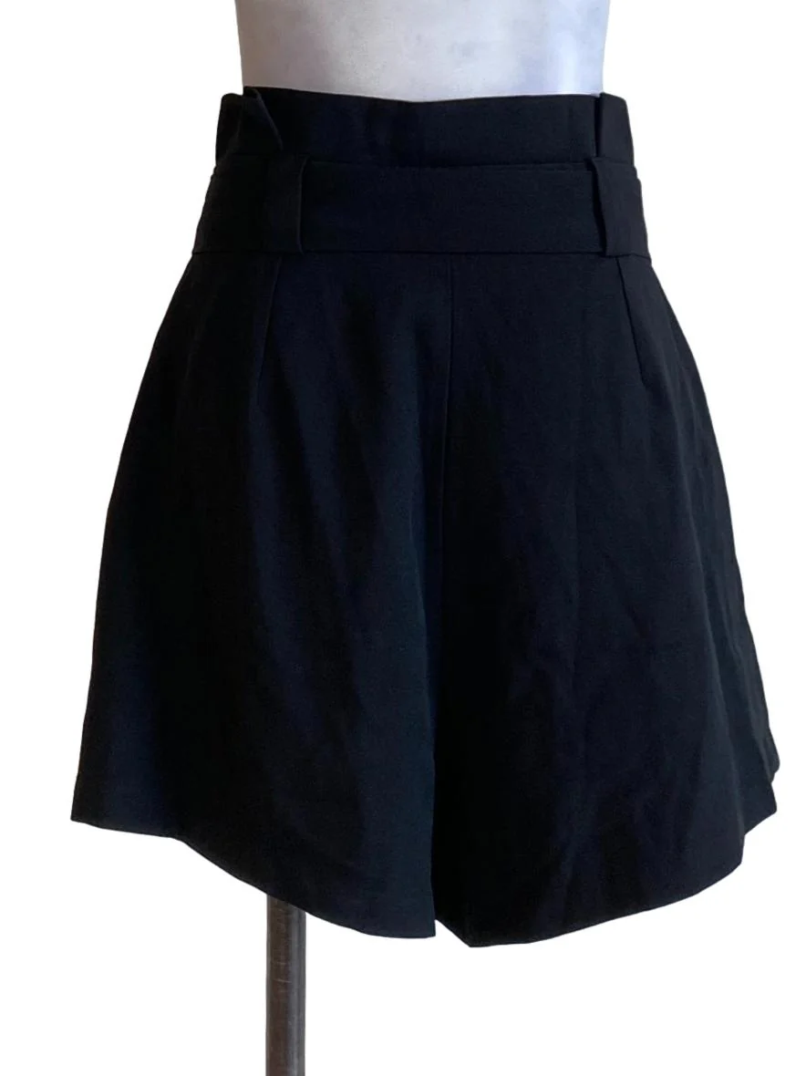 Jet Black Tie Ruffle Waist Bermuda Shorts - Image 2