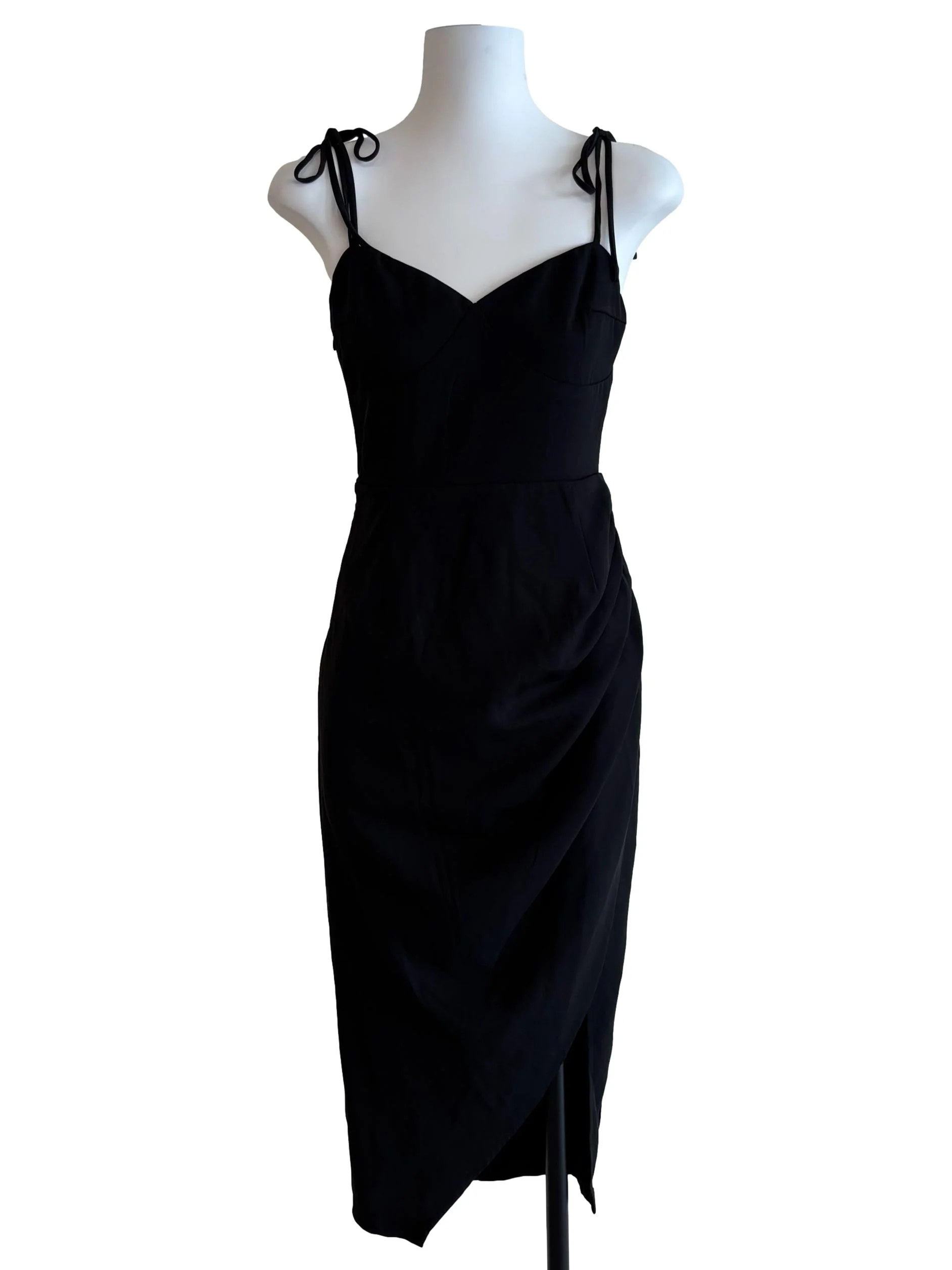 Jet Black Tie Strap Midi Dress