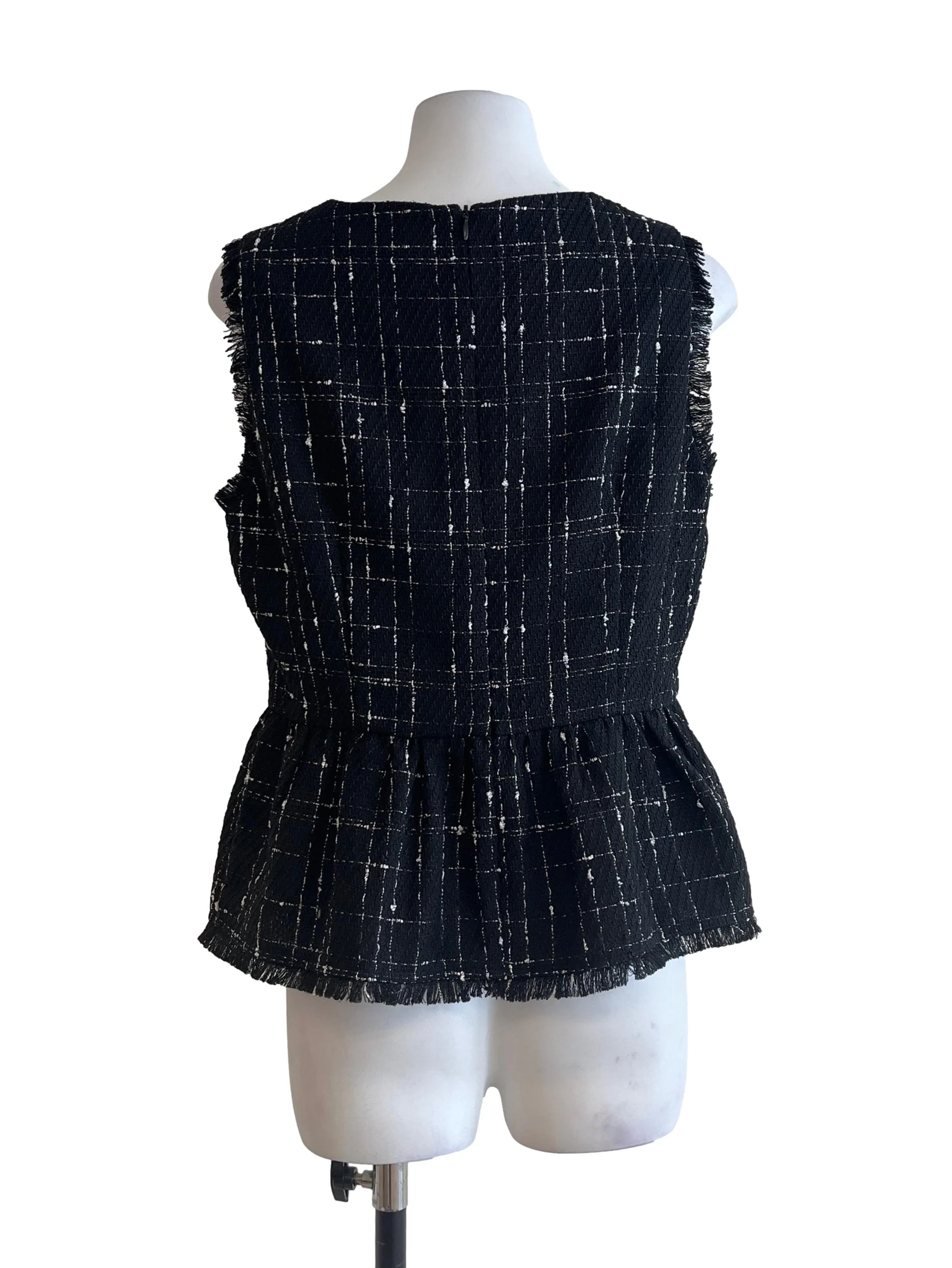 Jet Black V-Neck Tweed Sleeveless Top - Image 2
