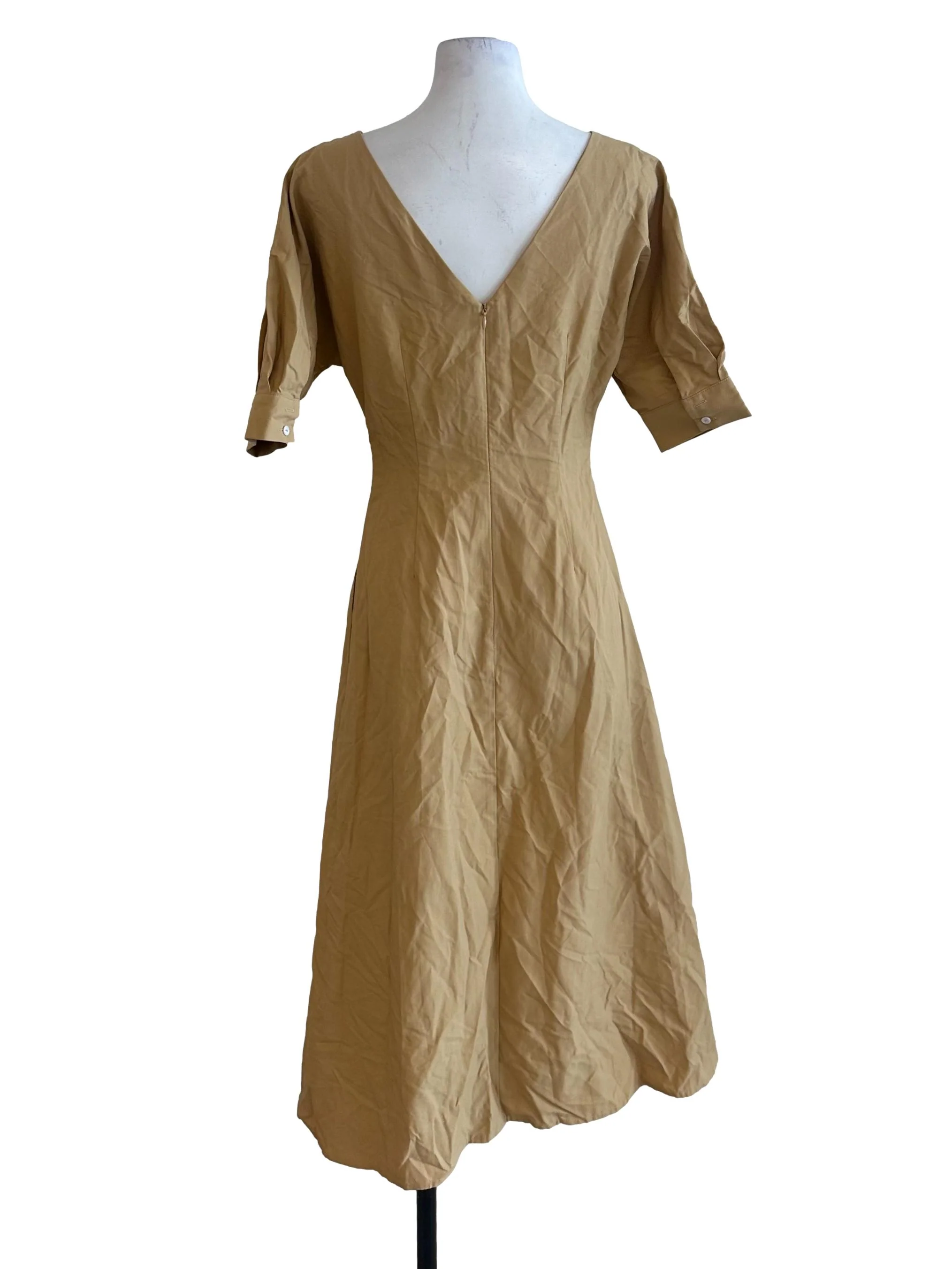 Khaki Brown Sabrina Neckline Sheath Dress OSN - Image 2