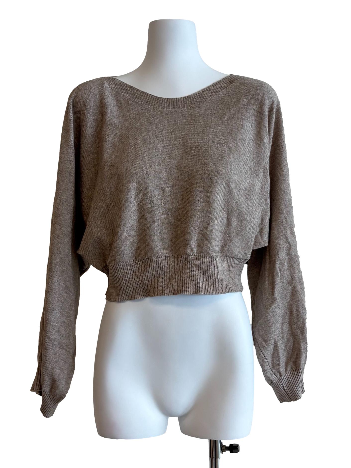 Khaki Long Sleeve Crop Knitwear