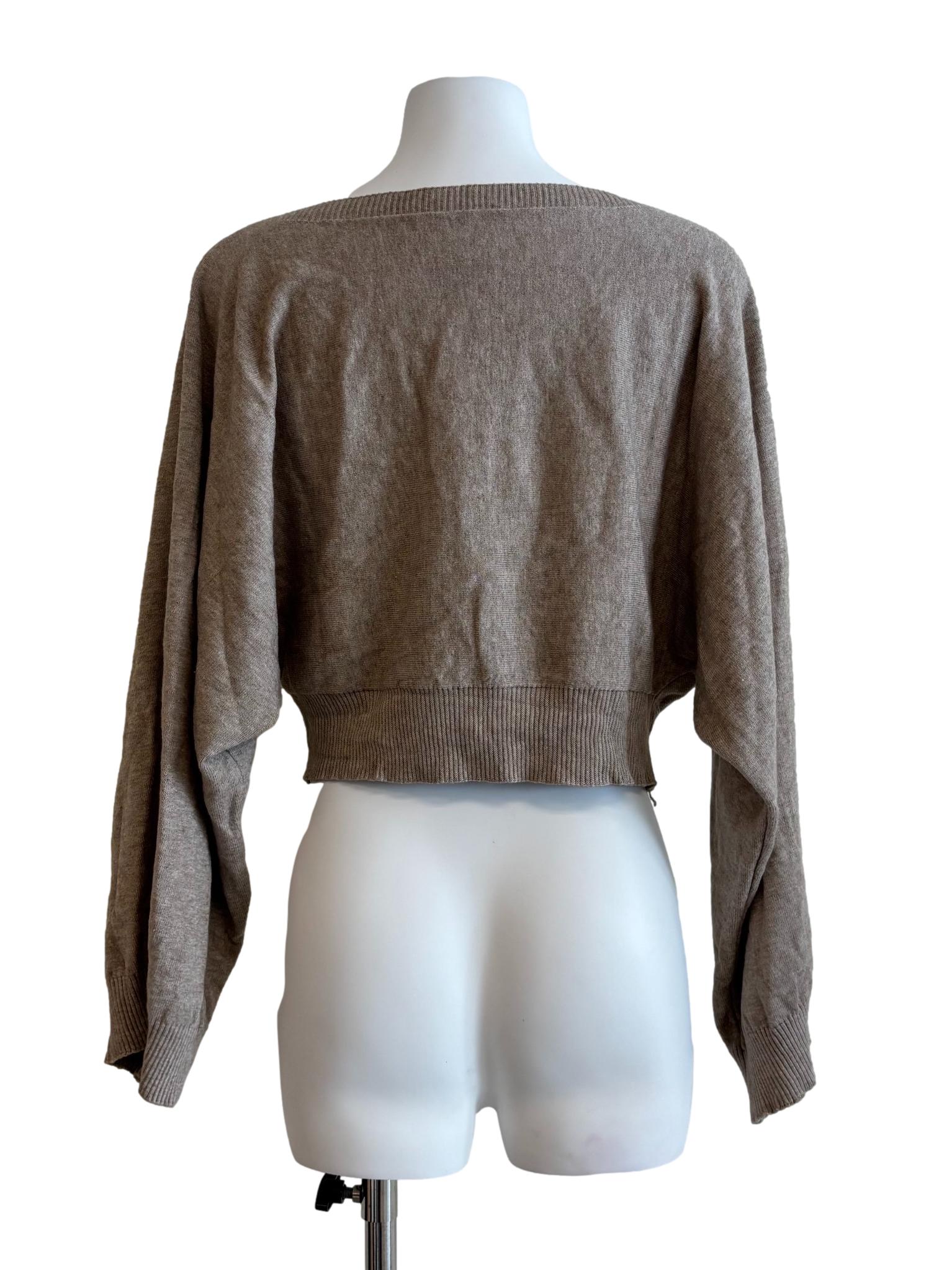 Khaki Long Sleeve Crop Knitwear - Image 2