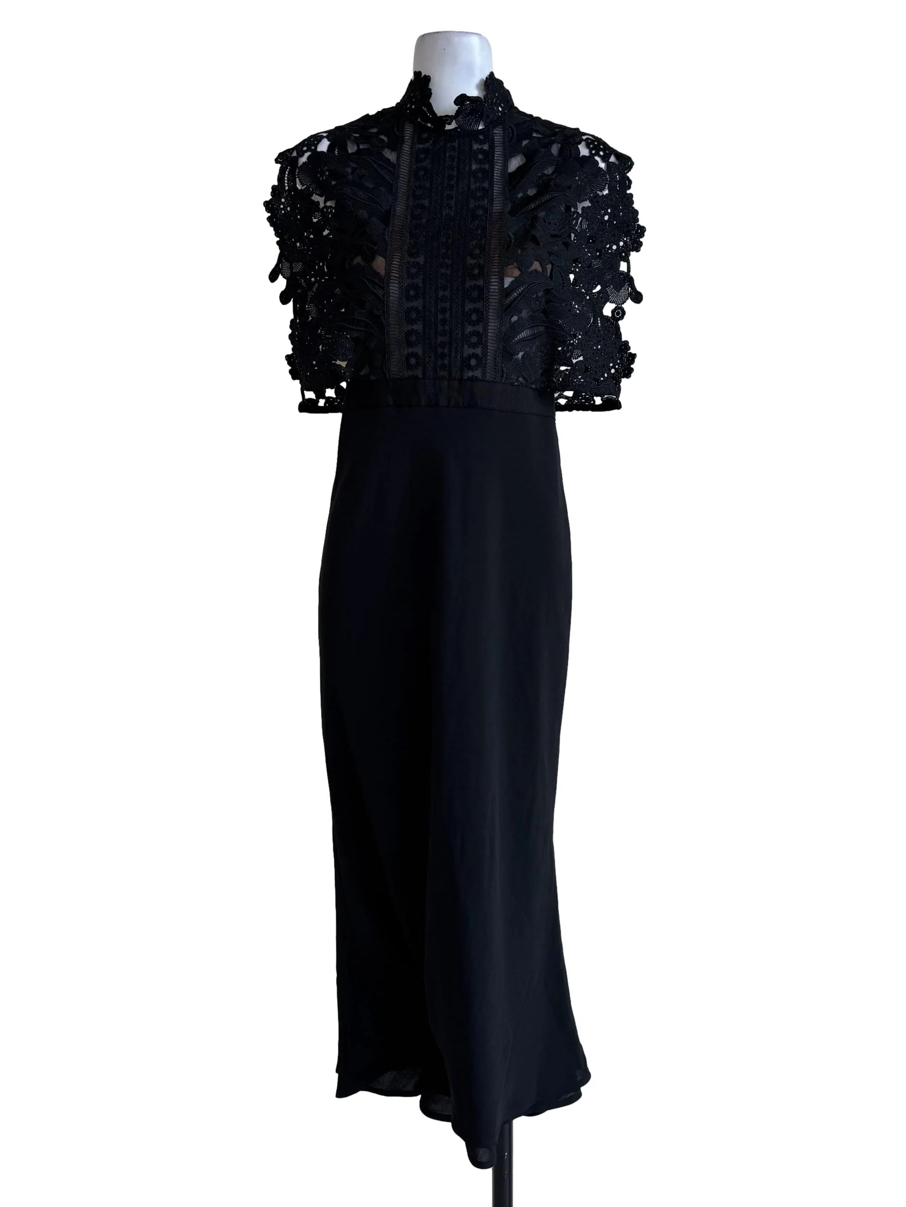 Black Cropped Lace Overlay Crepe Midi Dress