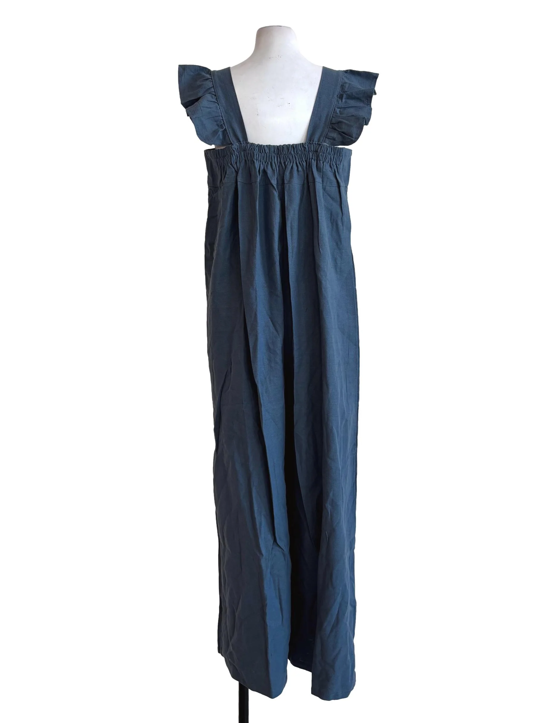 Lapis Blue Ruffle Strap Cotton Long Rompers - Image 2