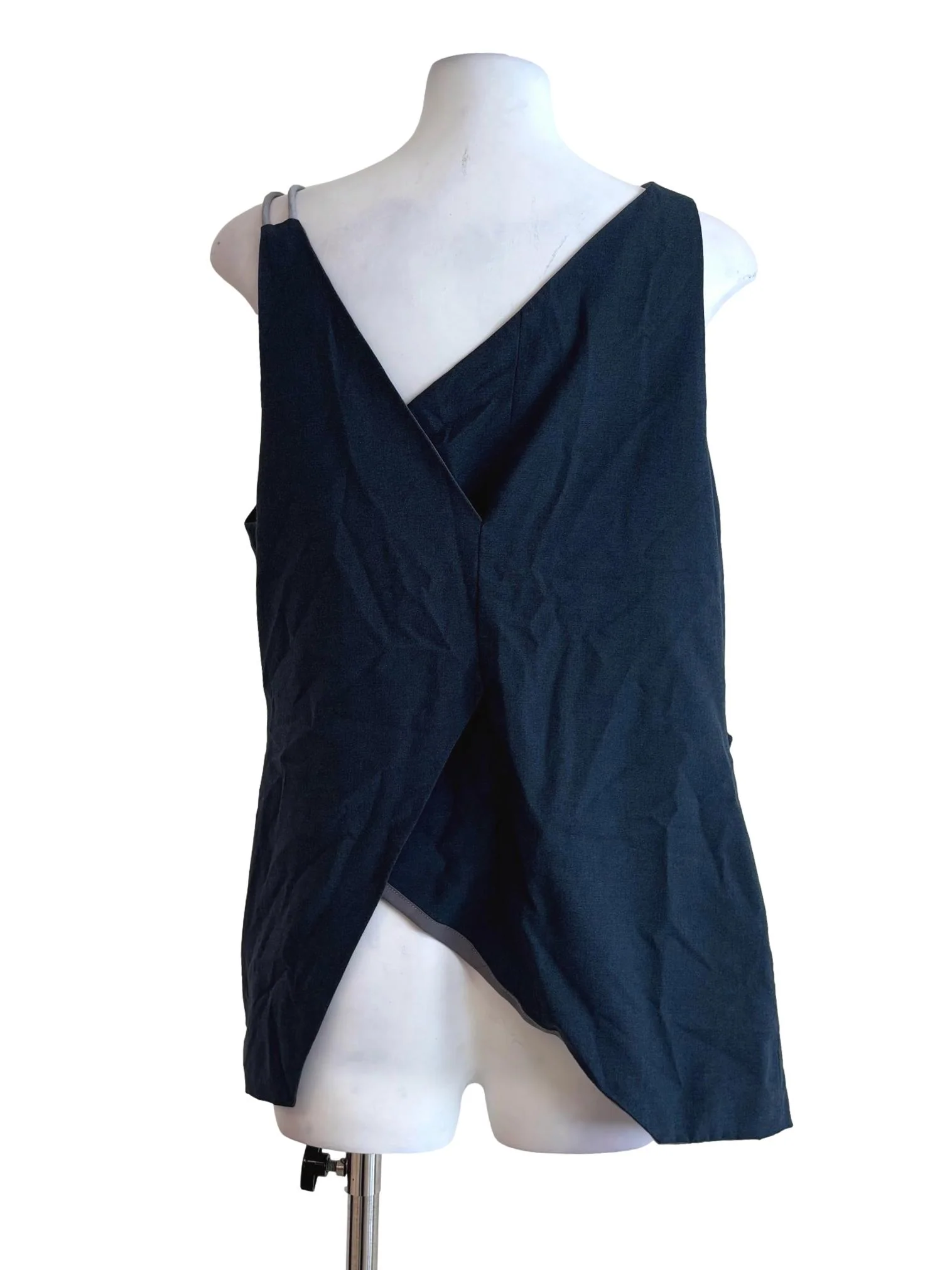 Lapis Blue Sleeveless Asymmetrical Wrap Top - Image 2