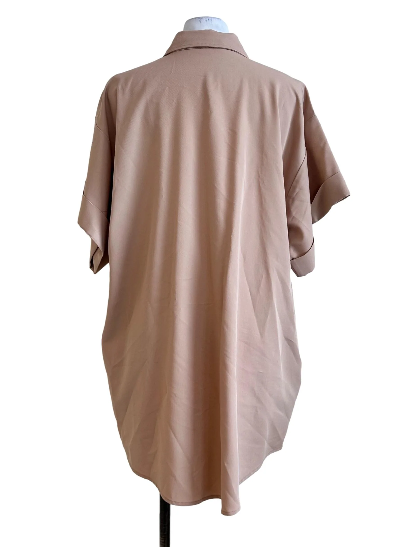 Latte Beige Collar Button Top - Image 2