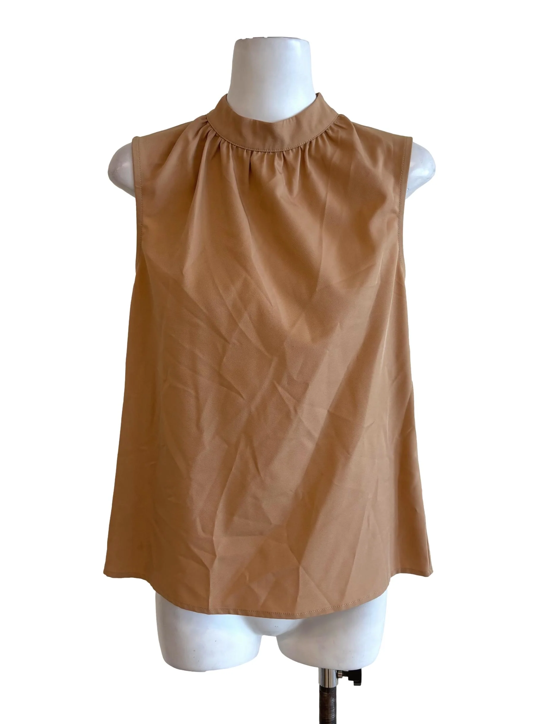 Latte Beige High Neck Sleeveless Top