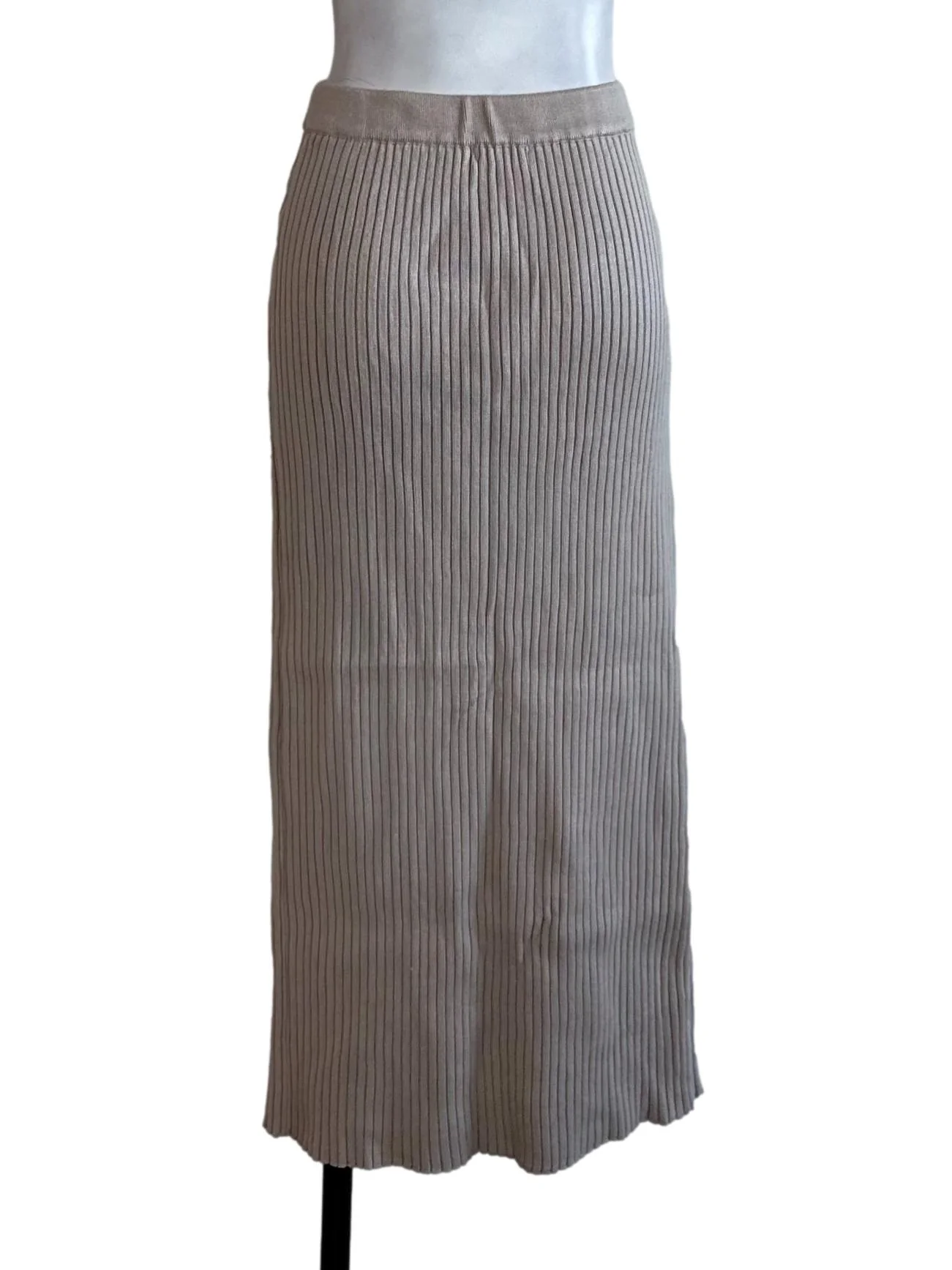 Latte Beige Knit Slit Skirt - Image 2