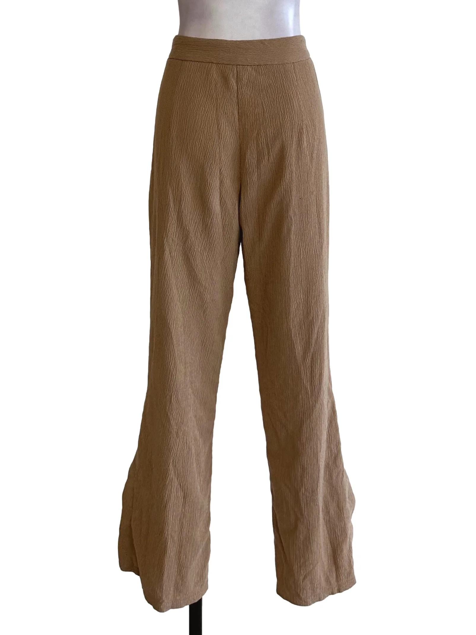 Latte Brown Flare Textured Slit Pants - Image 2