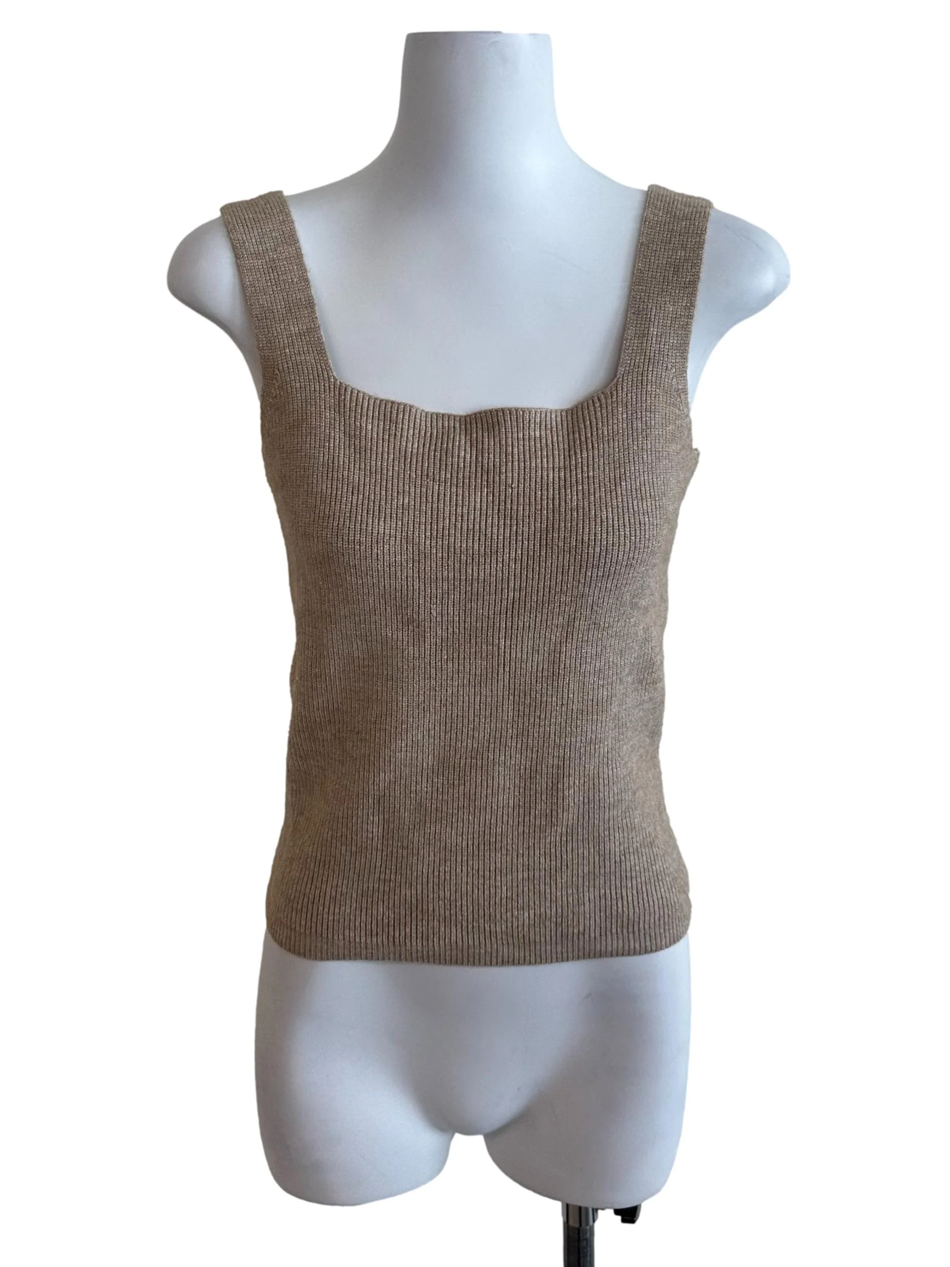 Latte Brown Knit Square Neck Top