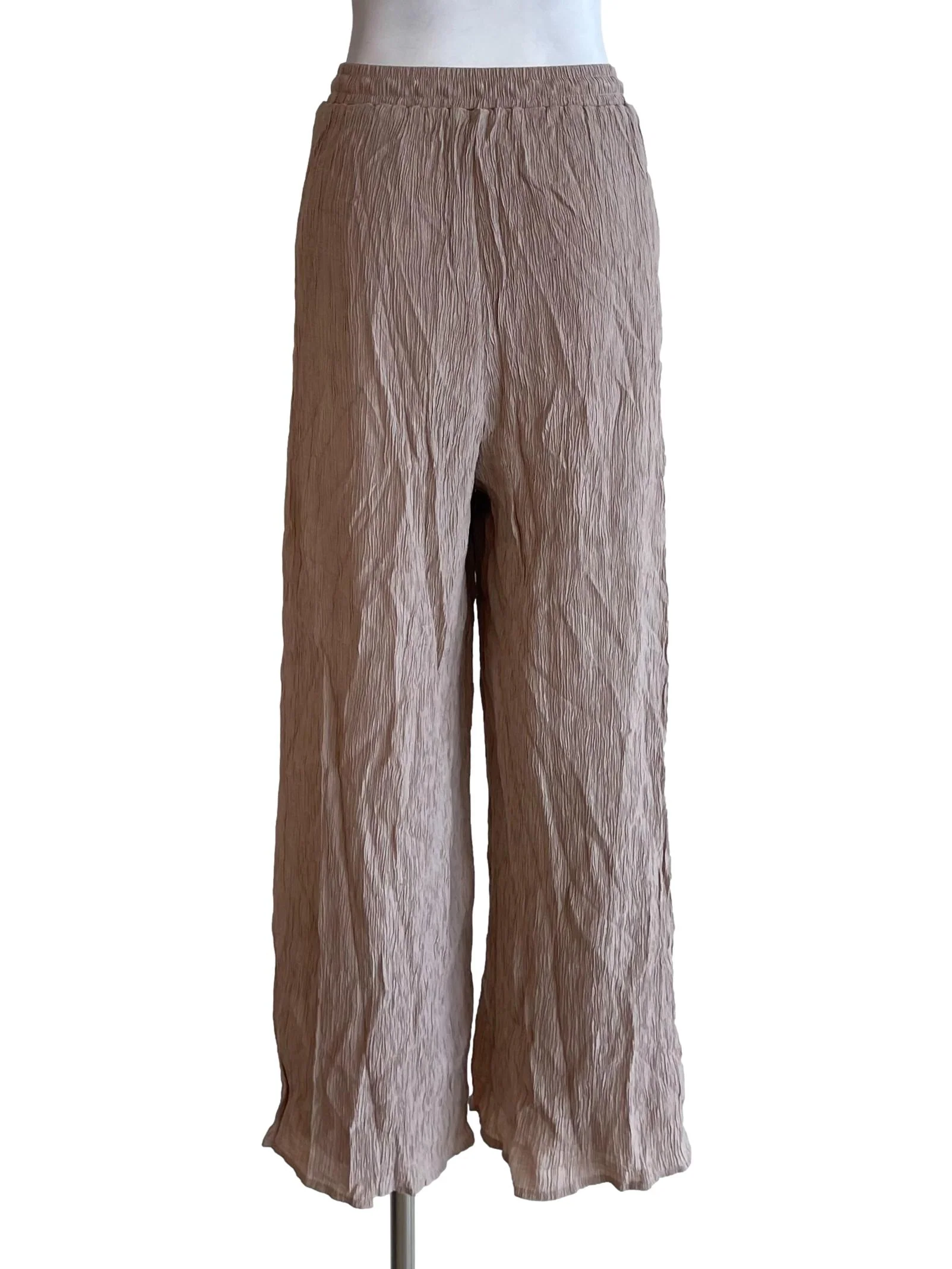 Latte Brown Textured Casual Pants - Image 2