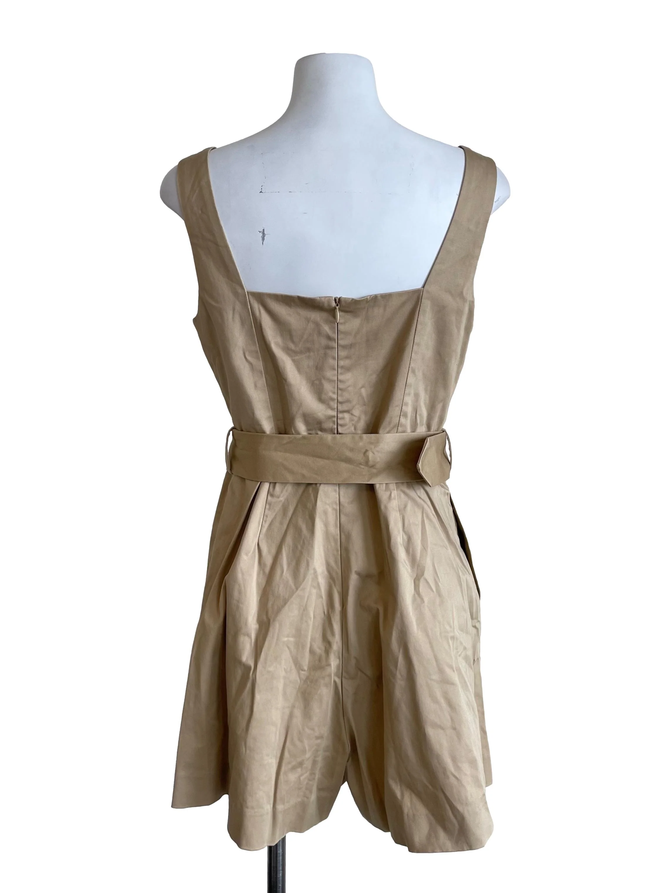 Latte Square Neck Sleeveless Belted Romper - Image 2
