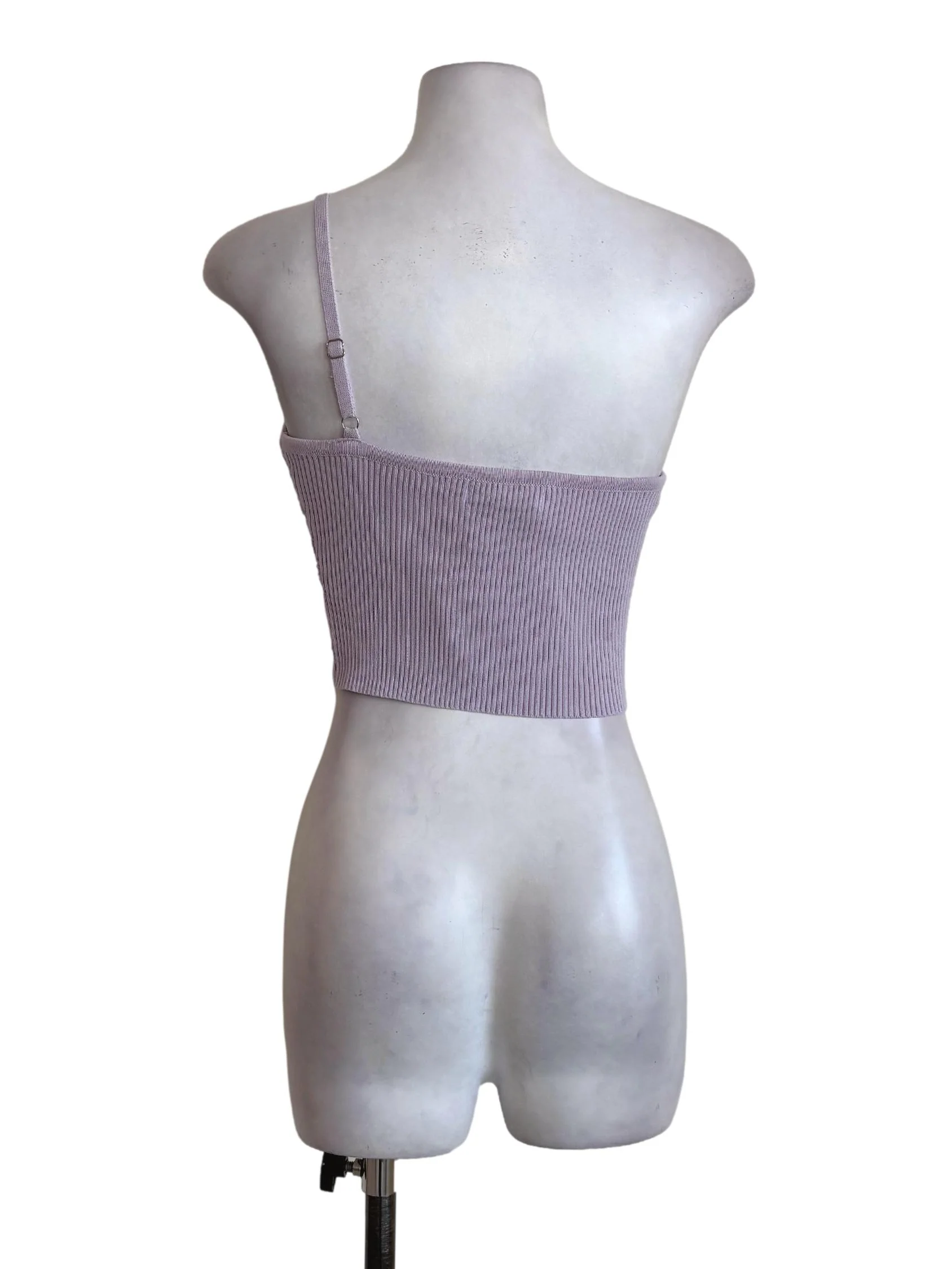 Lavender Purple Knitted One Shoulder Crop Top - Image 2