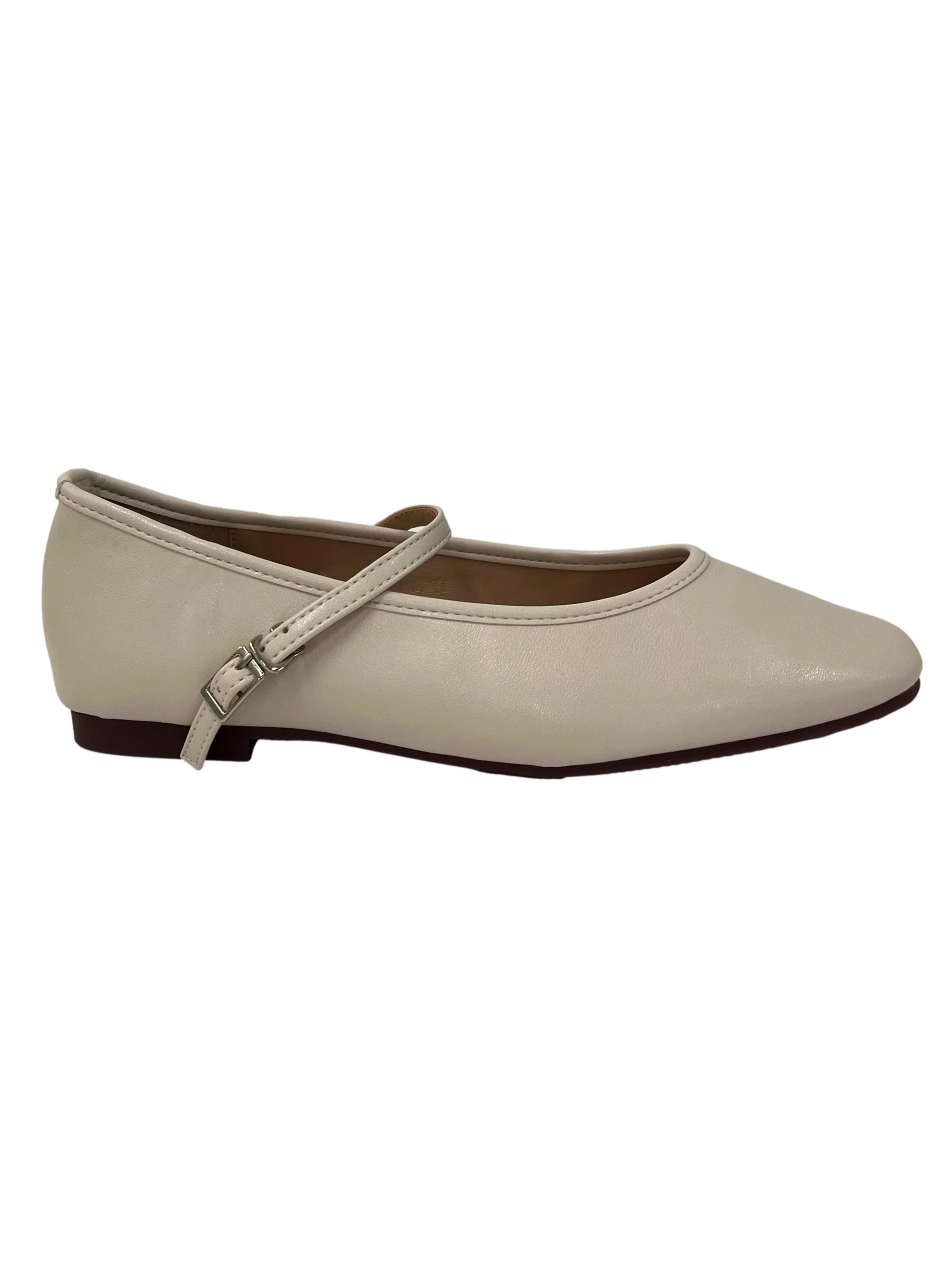 Layla Ivory Flats With Buckle Strap - Image 2