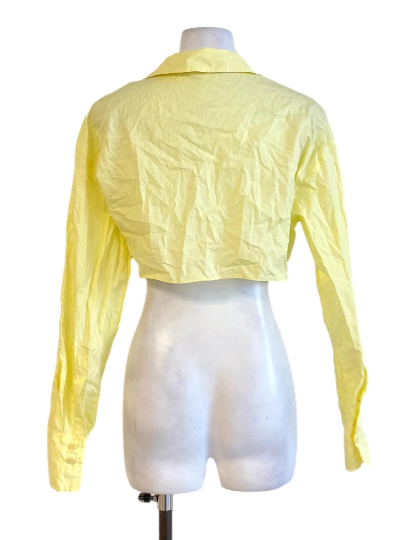 Lemon Yellow Collared Buttonless Cropped Shirt Wear - Image 2
