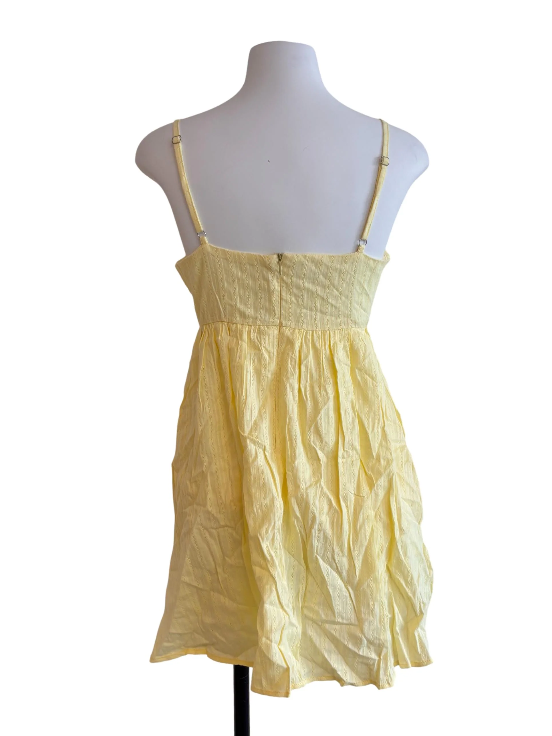 Lemon Yellow Embroidery Detail Mini Dress - Image 2