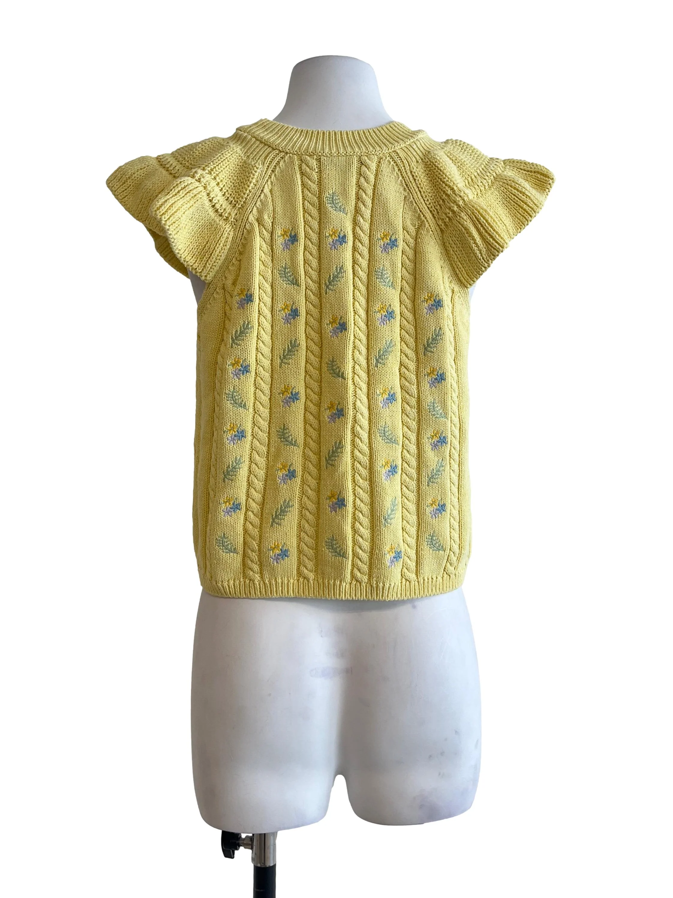 Lemon Yellow Floral Knit Top - Image 2