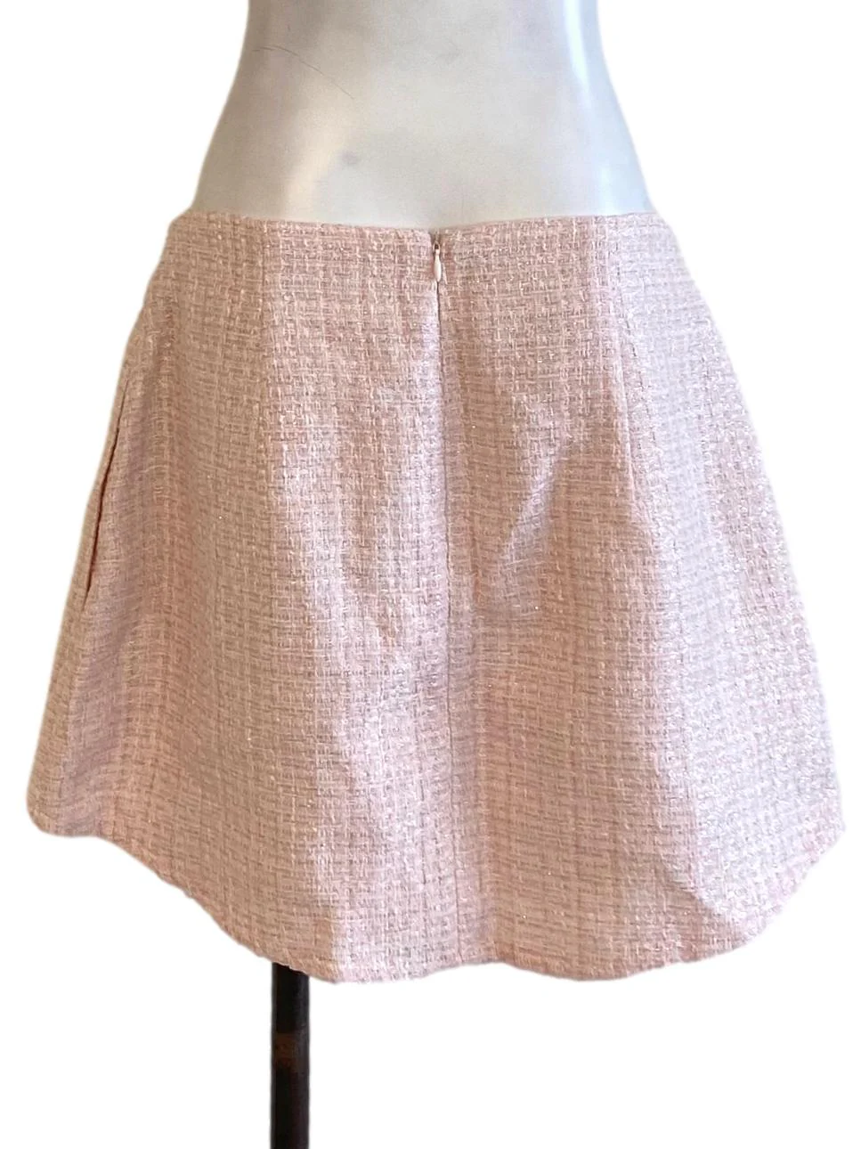 Lemonade Pink Boucle Buttoned Down Mini Tweed A-Line Skirt - Image 2