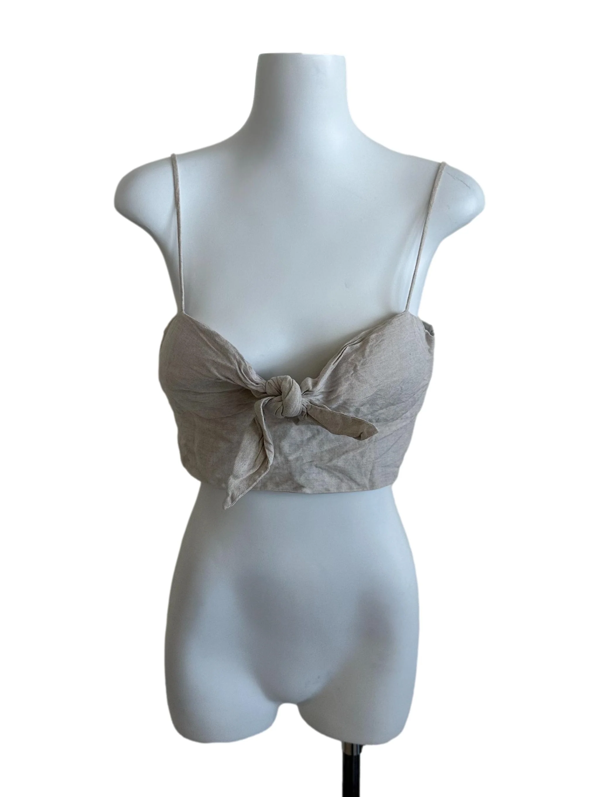 Light Beige Knot Spaghetti Strap Linen Top