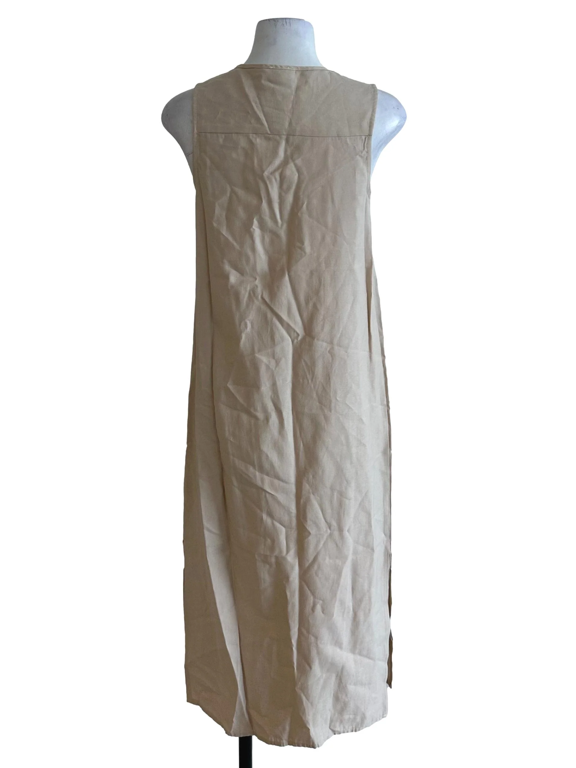 Light Beige Round Neck Button Dress - Image 2
