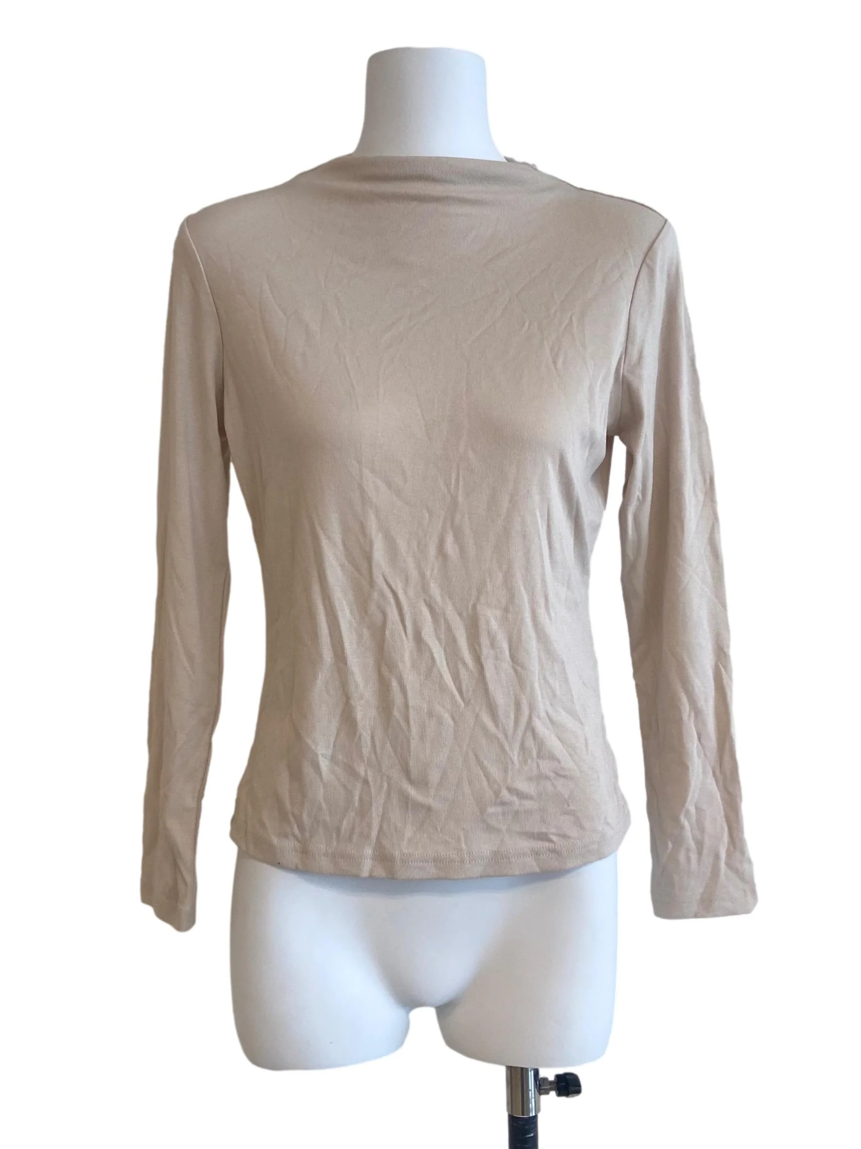 Light Beige Twill Turtle Neck Top