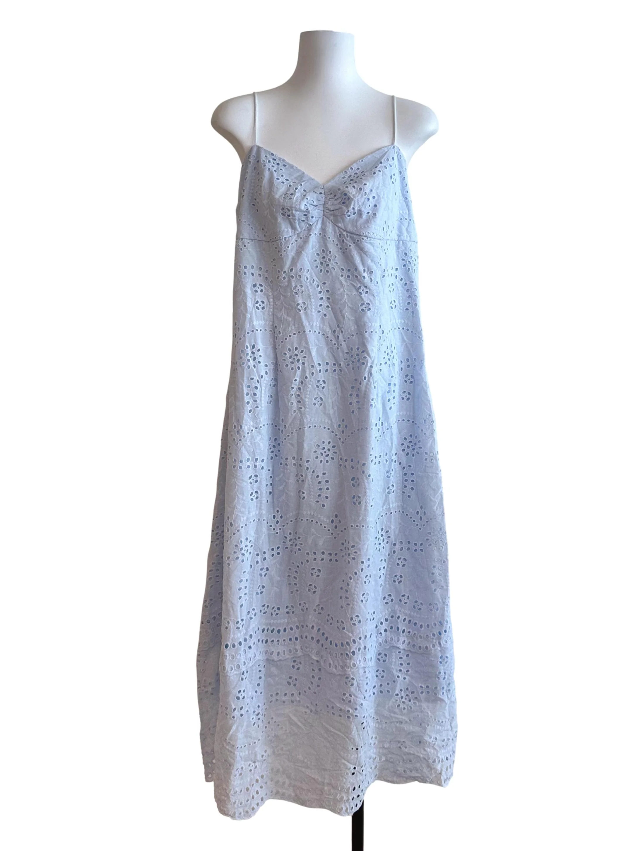 Light Blue Eyelet Embroidery V Neck Dress