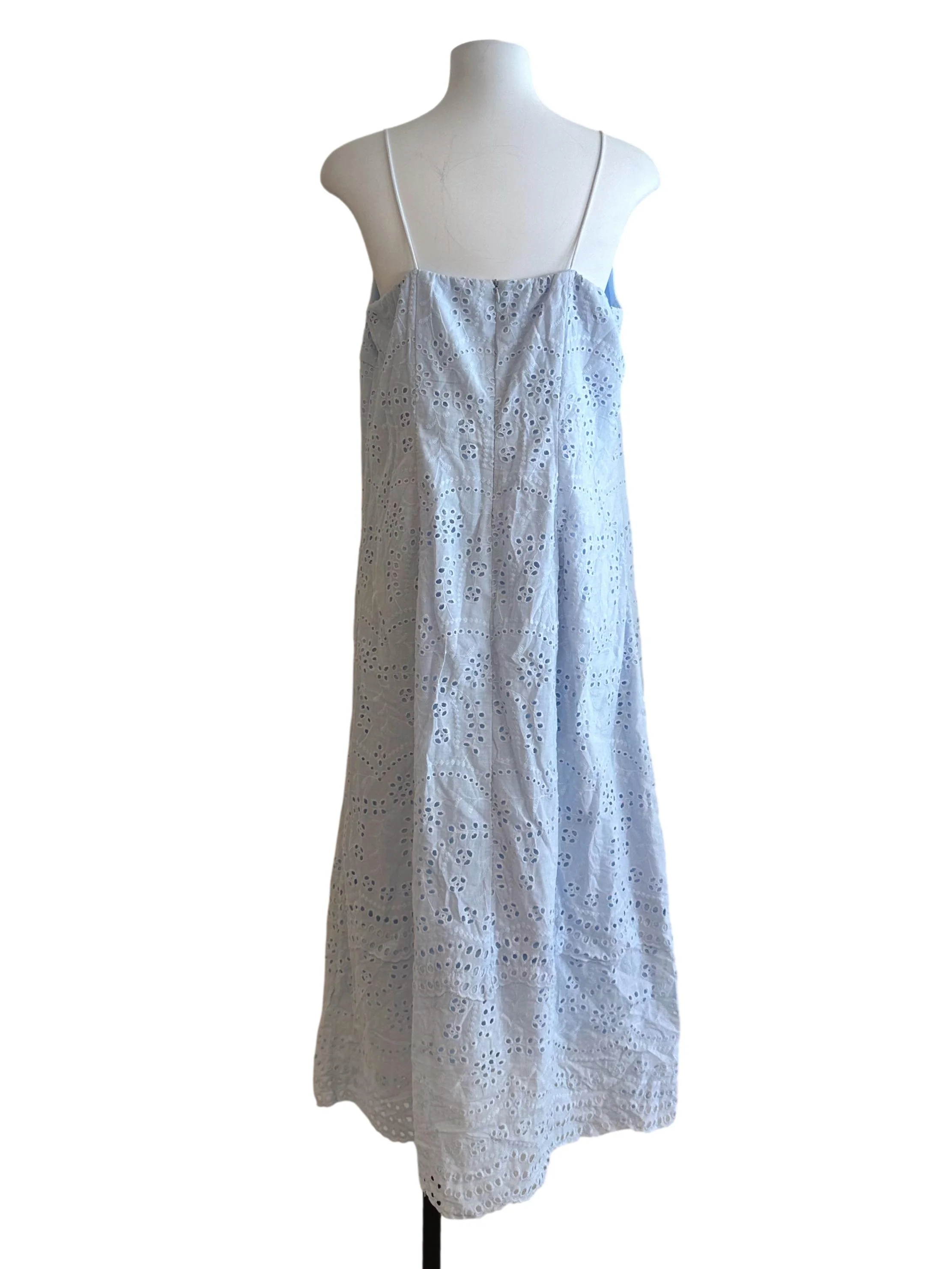 Light Blue Eyelet Embroidery V Neck Dress - Image 2