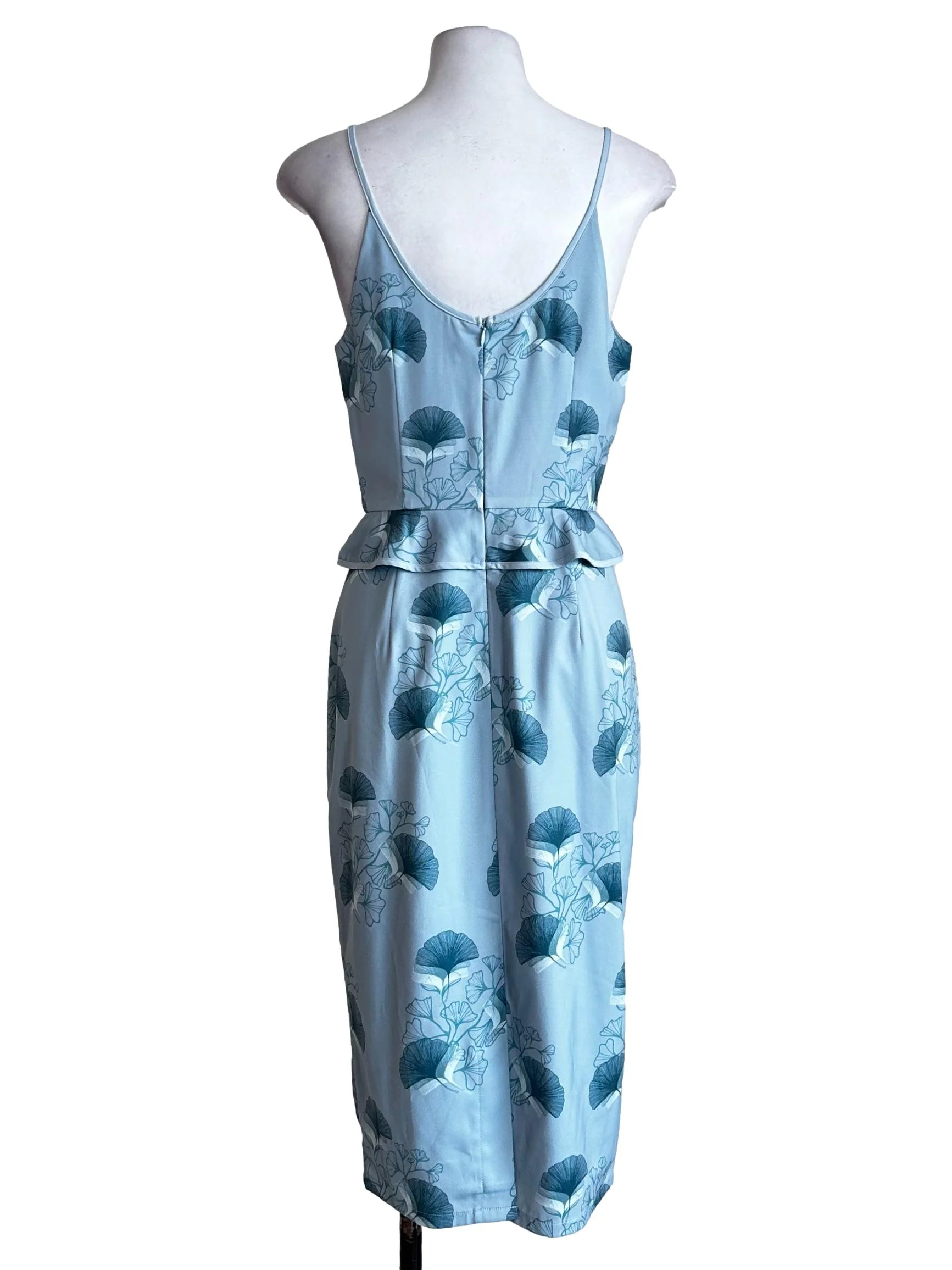 Light Blue Flower Pattern Midi Dress - Image 2