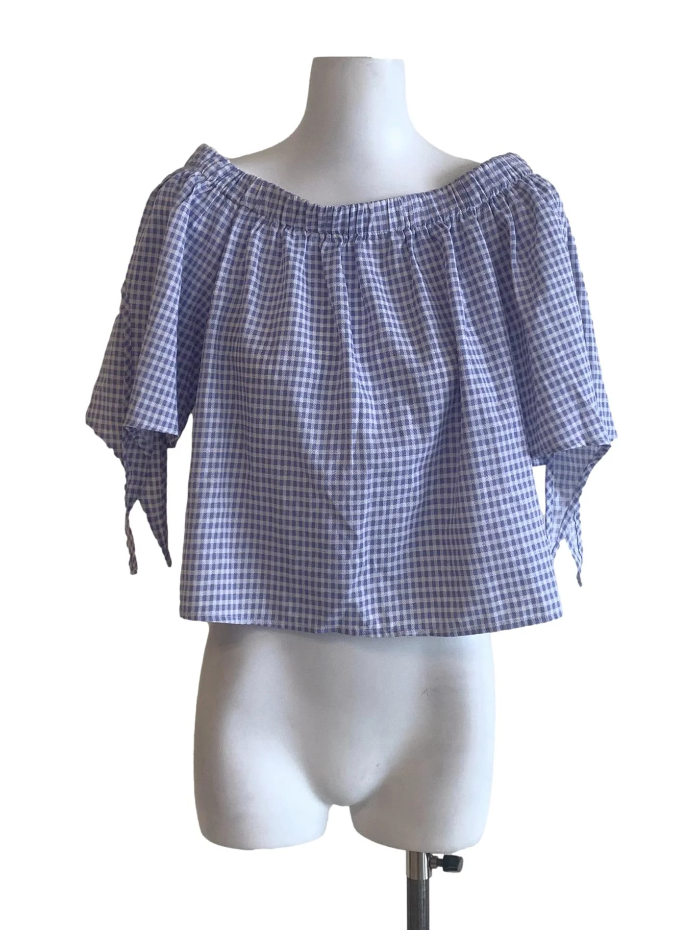 Light Blue Gingham Off Shoulder Top