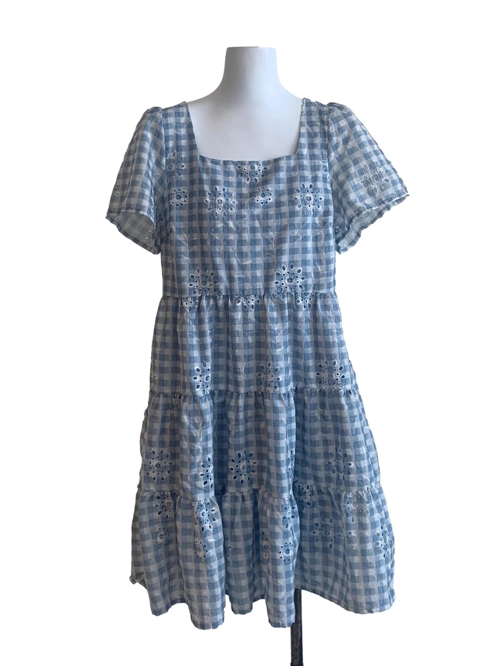 Light Blue Gingham Pattern Dress
