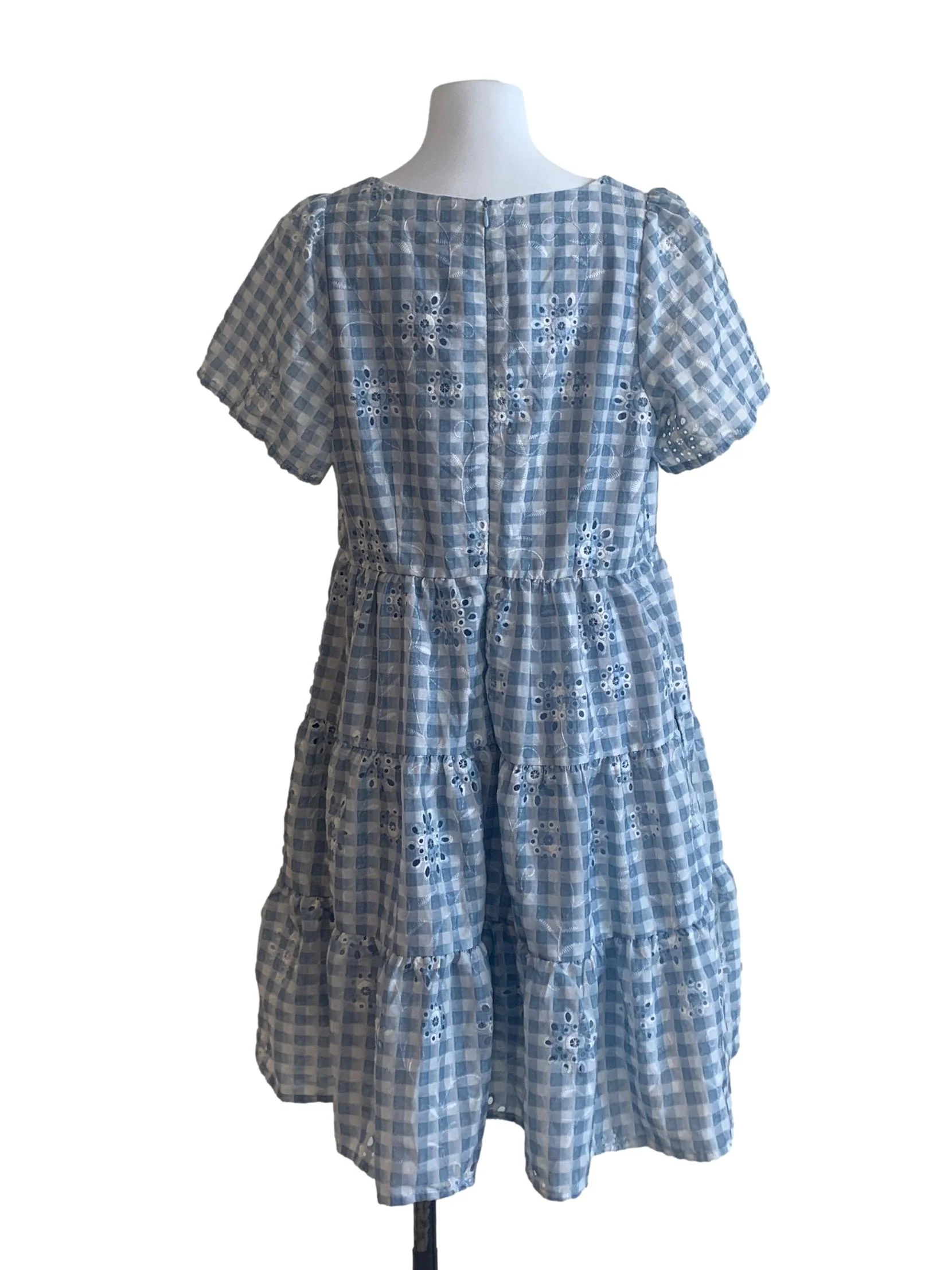 Light Blue Gingham Pattern Dress - Image 2